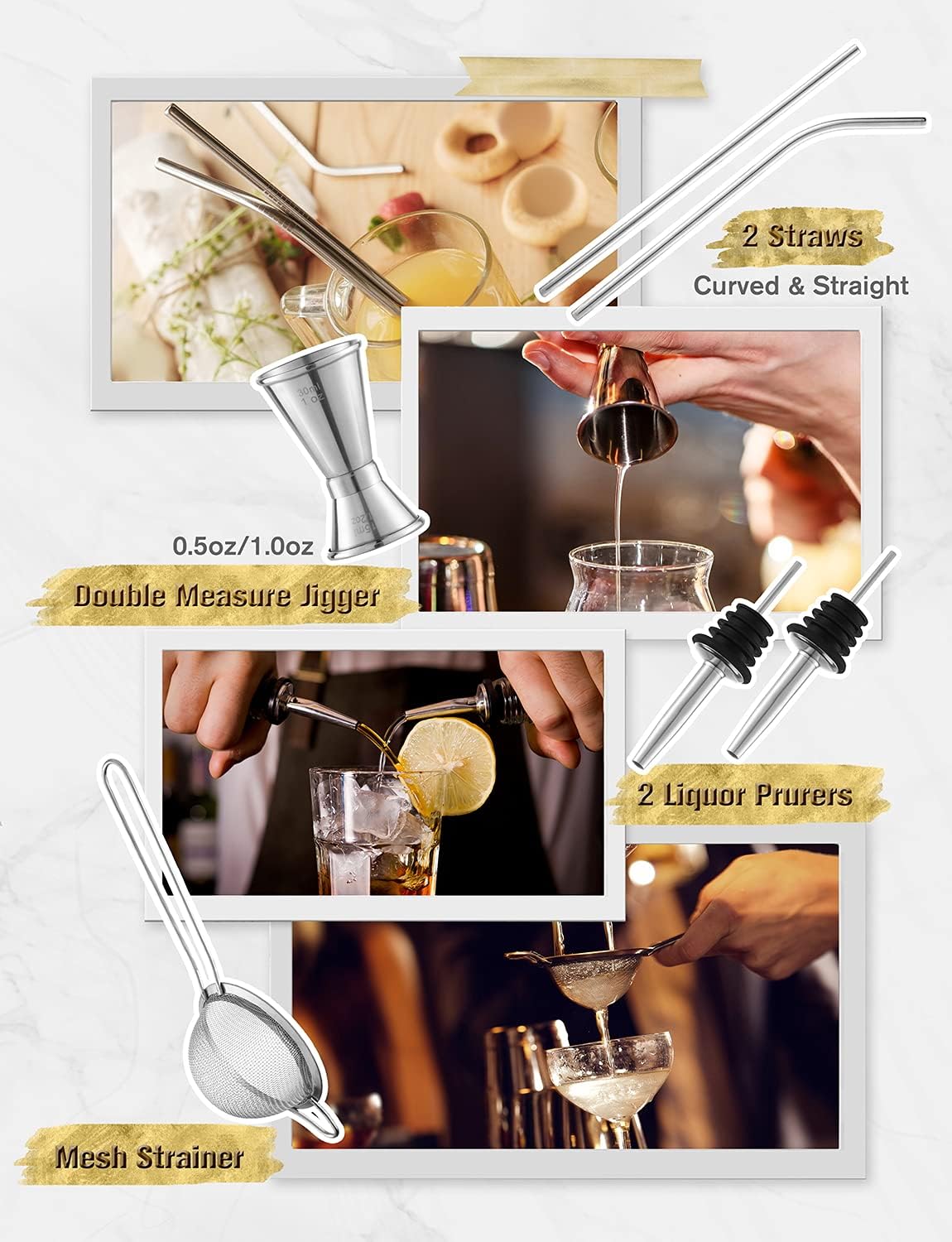 Yissvic Shaker Cocktail Set 22 Pezzi Acciaio Inox 750ml - immagine 10