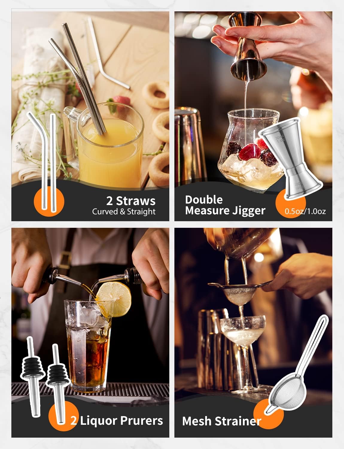 Yissvic Shaker Cocktail Set 22 Pezzi Acciaio Inox 750ml - immagine 4