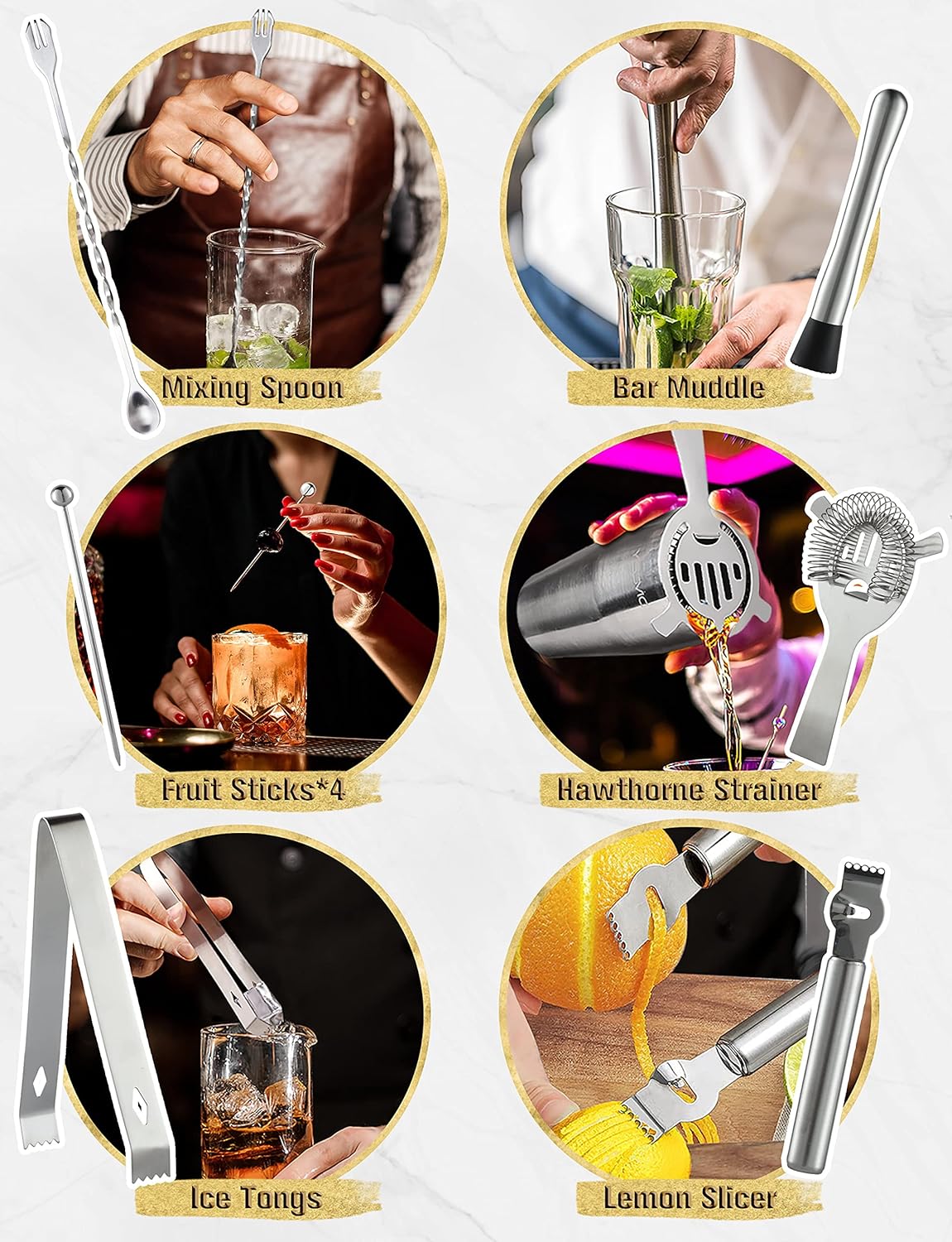 Yissvic Shaker Cocktail Set 22 Pezzi Acciaio Inox 750ml - immagine 9