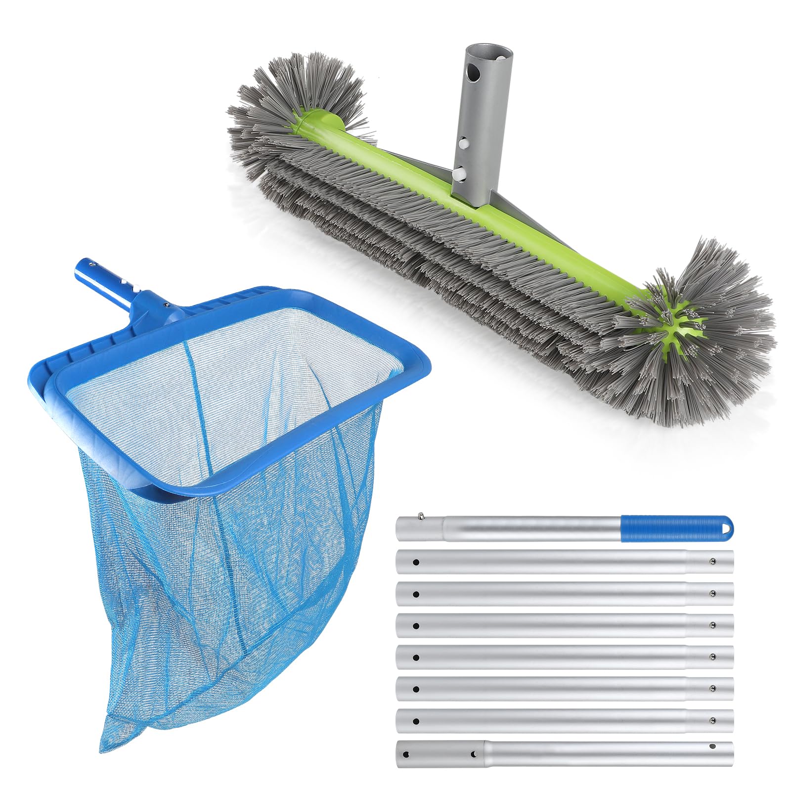 Set 3 Pezzi Pulizia Piscine con Asta Telescopica 2,7m