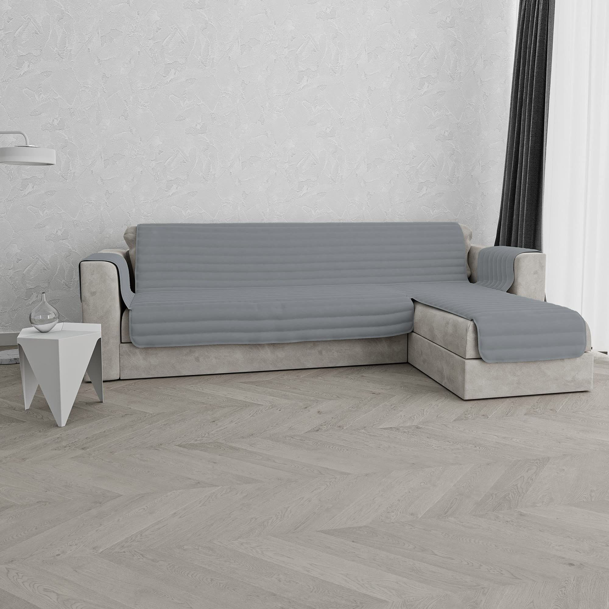 Copridivano Trapuntato Pinsonic TRENDY con Penisola Reversibile, Grigio Chiaro, 190 cm