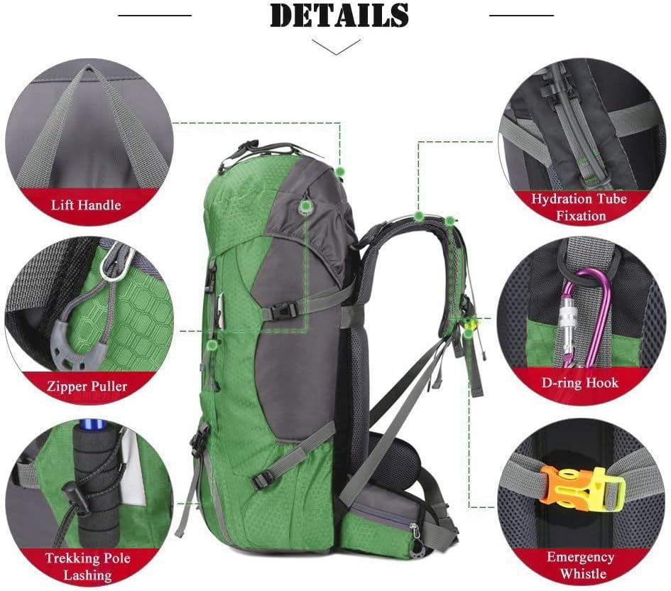 Bseash Zaino Trekking Impermeabile 60L con Copertura - immagine 4