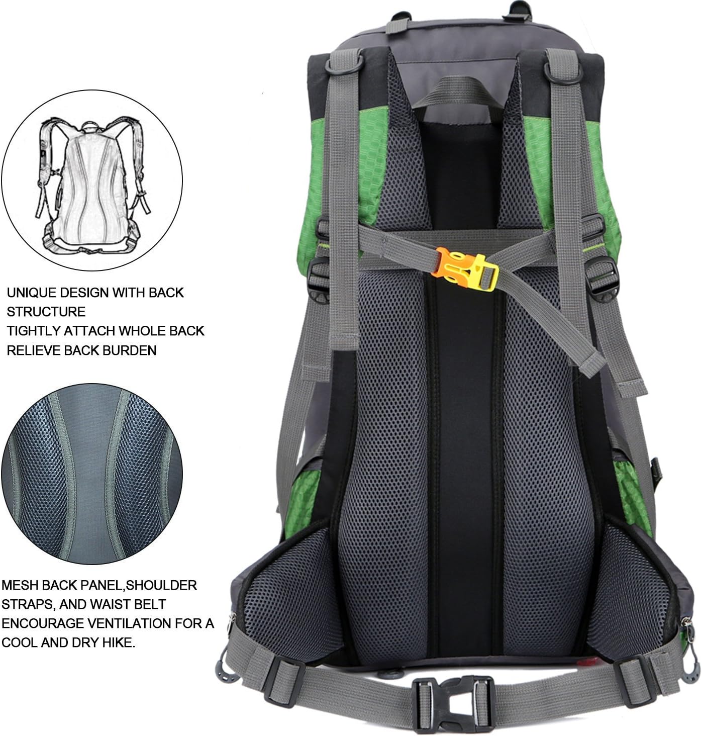 Bseash Zaino Trekking Impermeabile 60L con Copertura - immagine 6