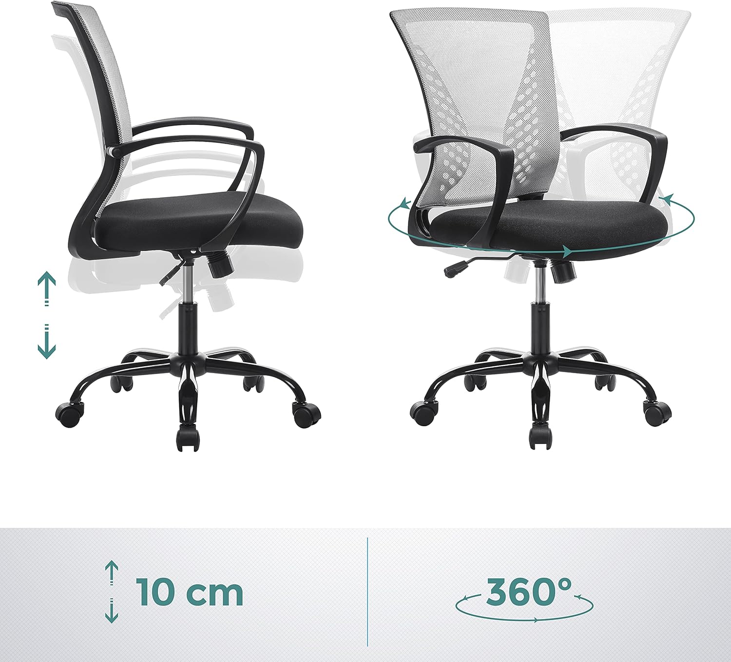 Songmics Sedia Ufficio Girevole Regolabile, Grigio - immagine 7