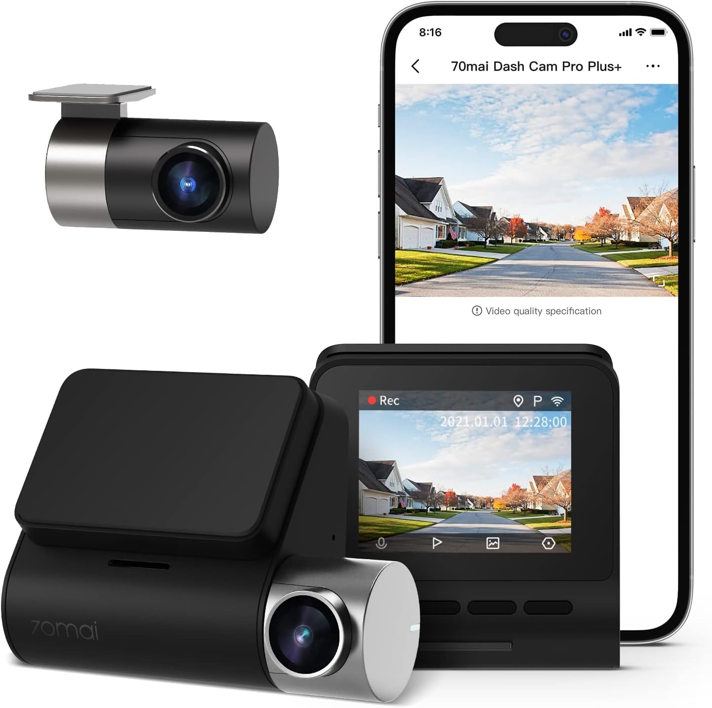 70mai Dash Cam Auto A500S 1944P con Telecamera Posteriore