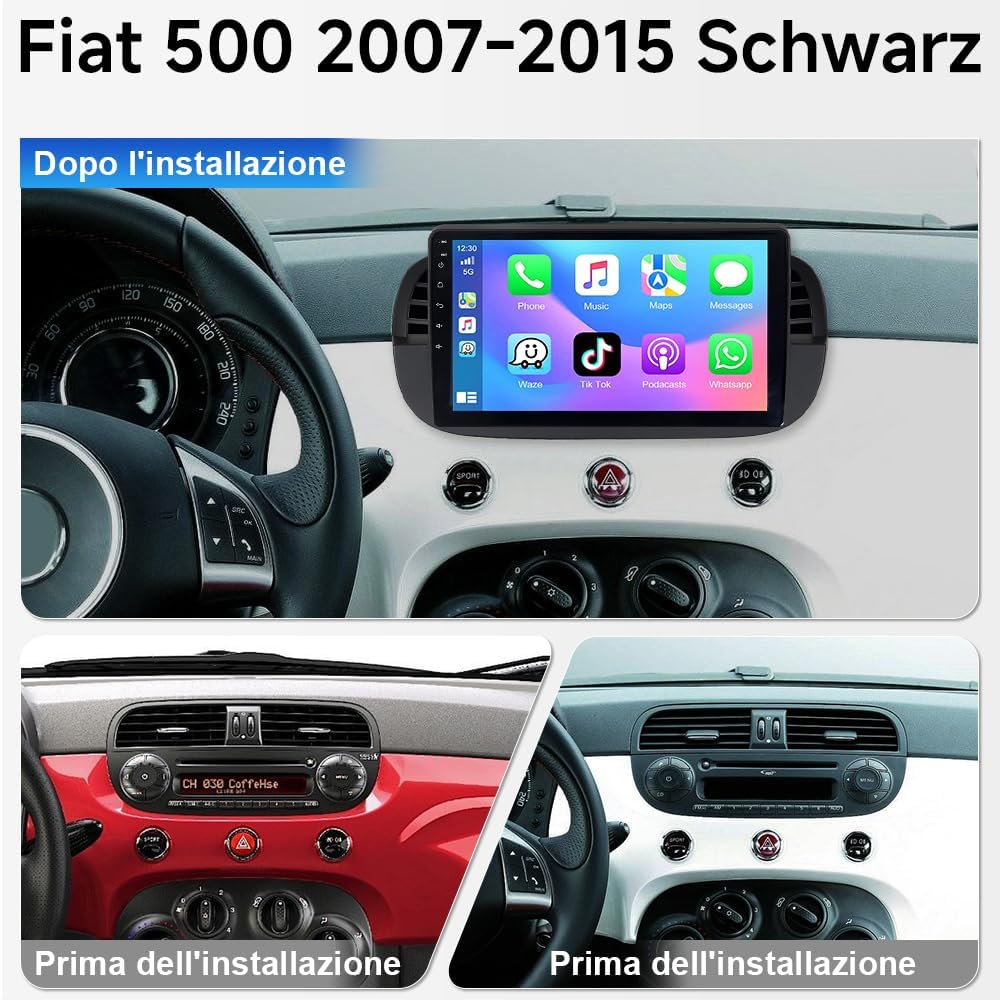 Autoradio 4+64GB per Fiat 500 500C (2007-2015) - immagine 2