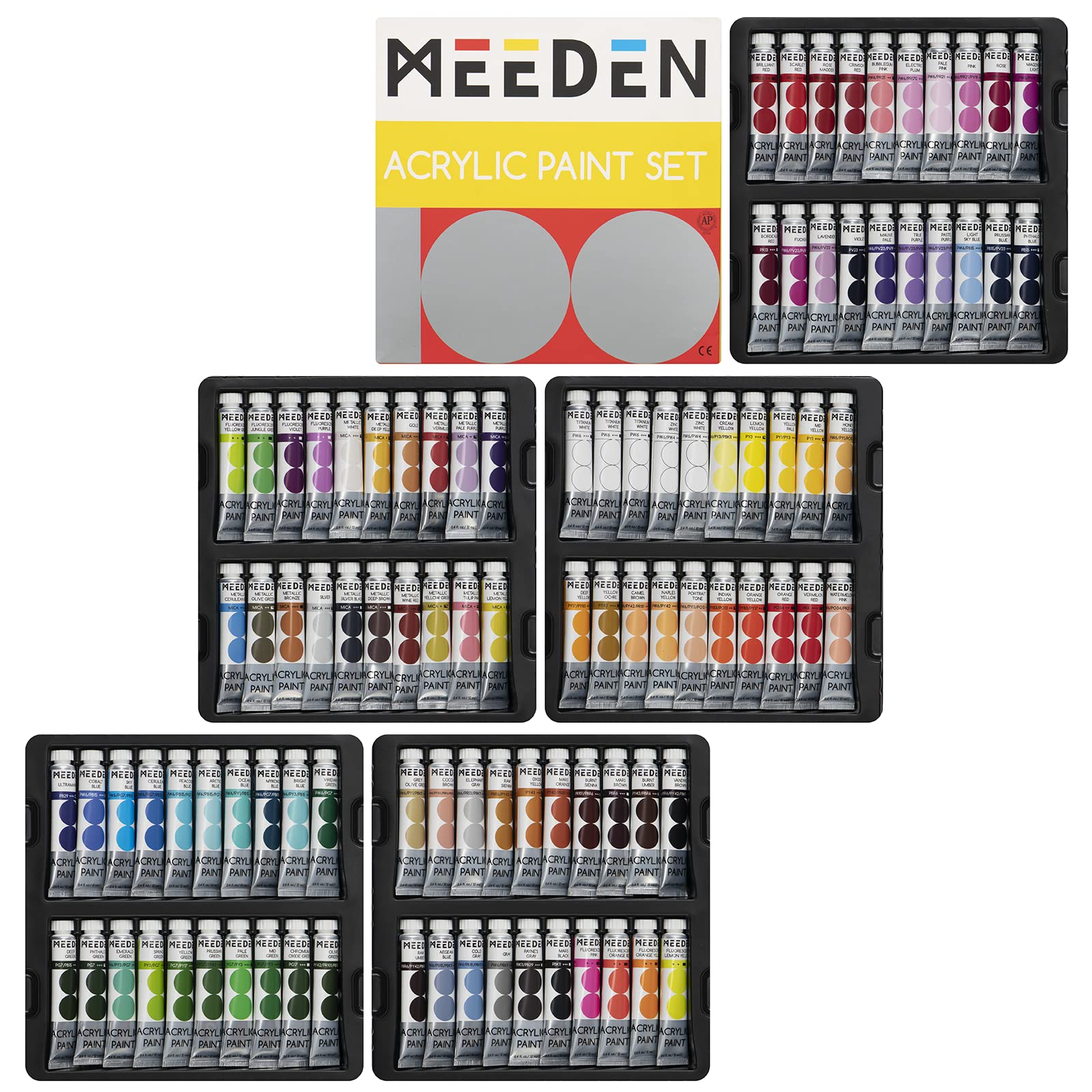 Meeden Set Pittura Acrilico 100 Colori 12ml
