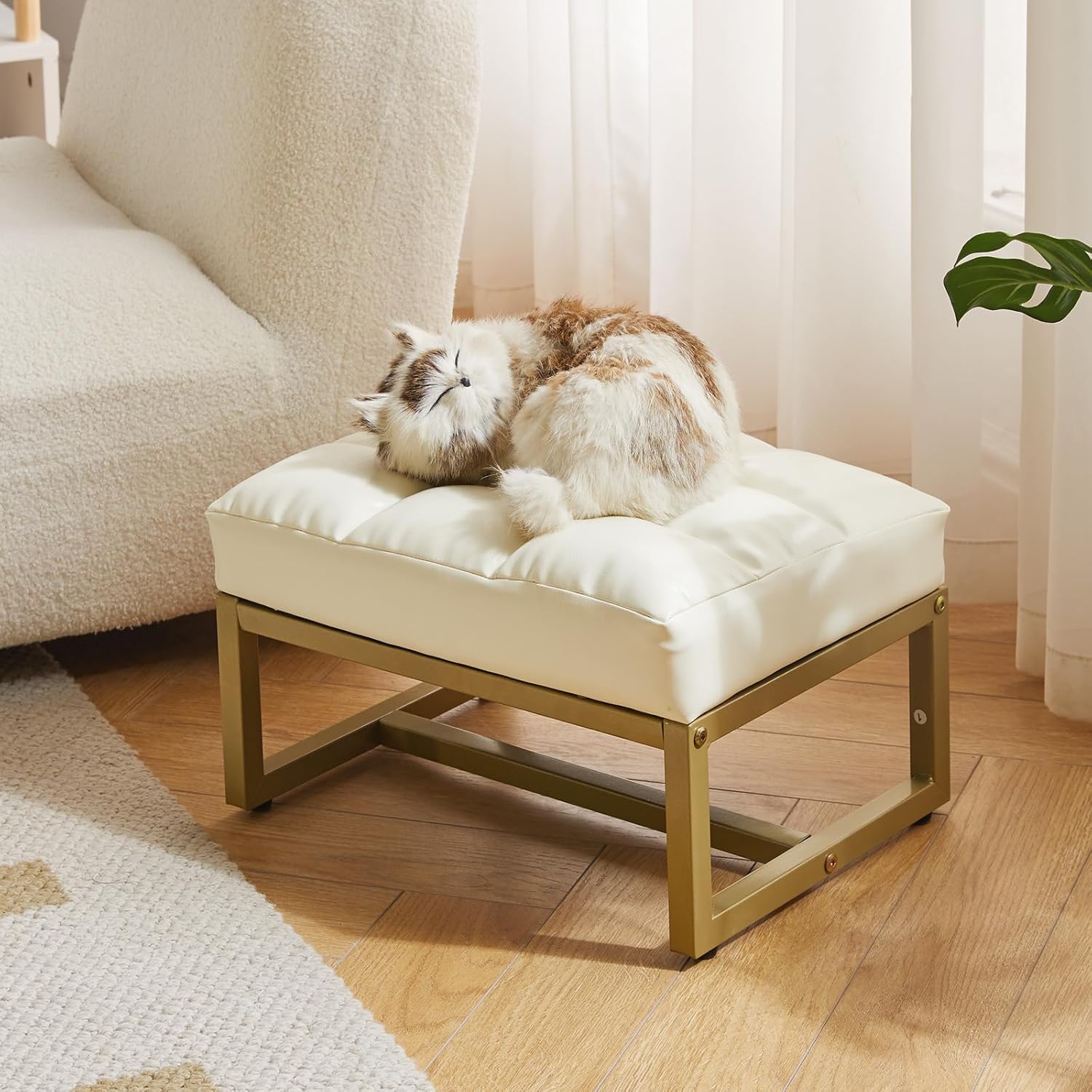 Piccolo Poggiapiedi Rettangolare in Ecopelle, Bianco - immagine 2