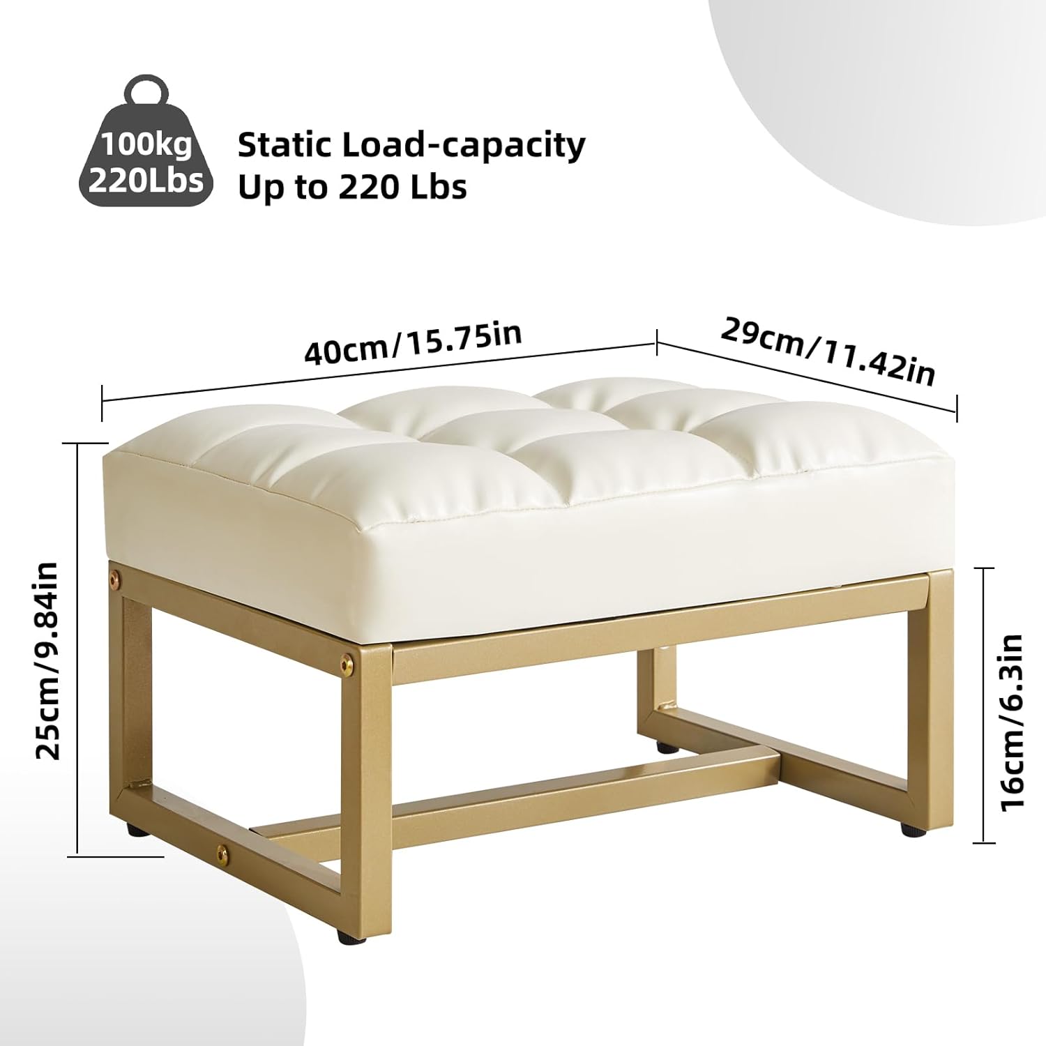 Piccolo Poggiapiedi Rettangolare in Ecopelle, Bianco - immagine 3