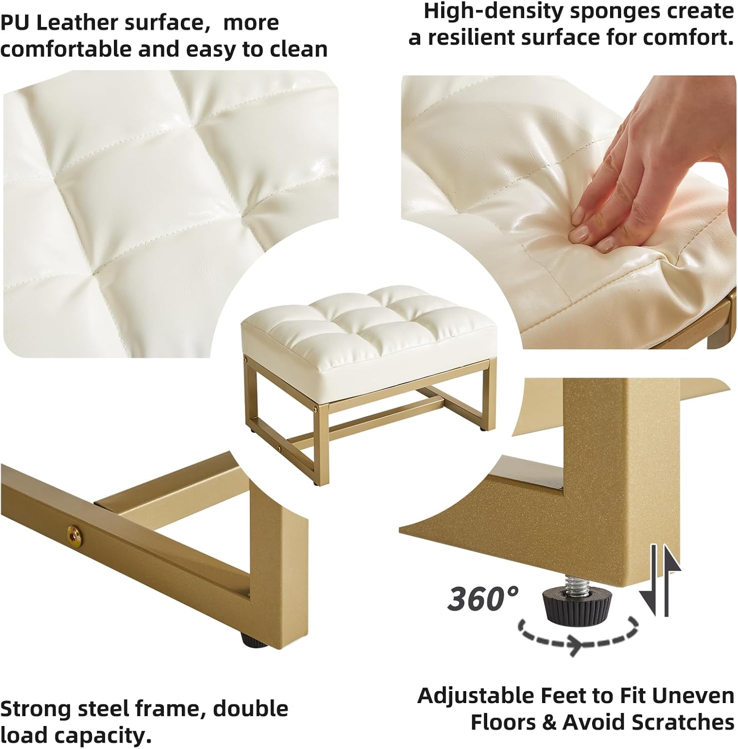 Piccolo Poggiapiedi Rettangolare in Ecopelle, Bianco - immagine 5