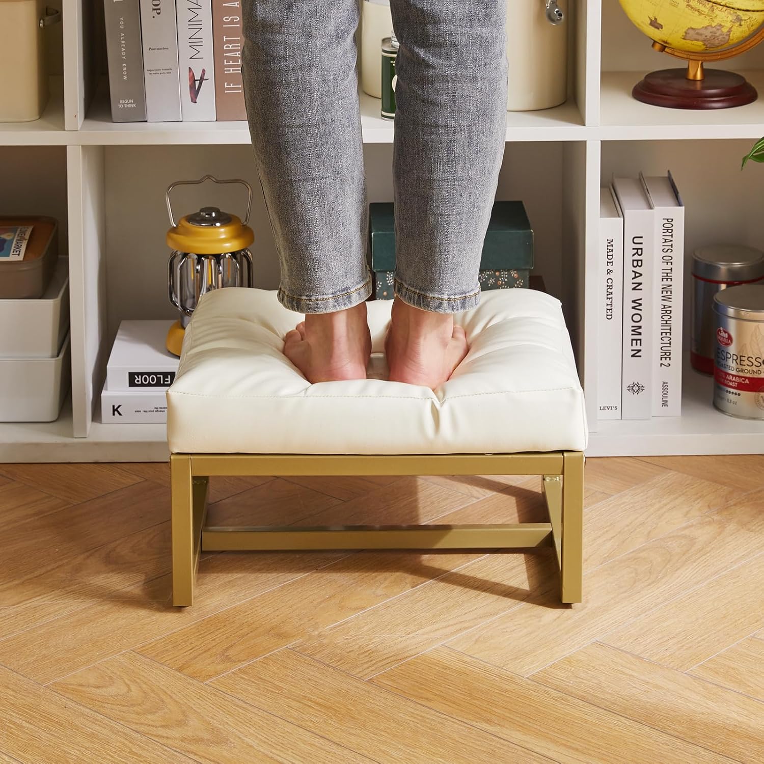 Piccolo Poggiapiedi Rettangolare in Ecopelle, Bianco - immagine 7