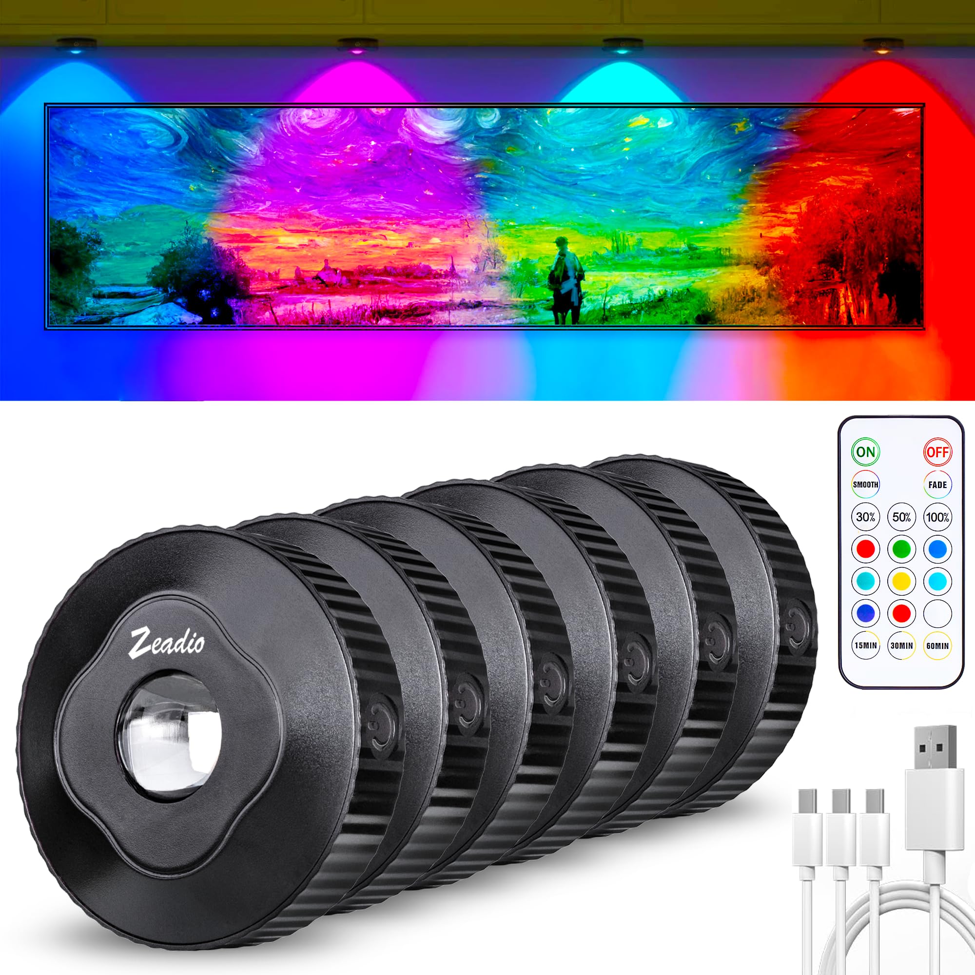 Zeadio Luci da Armadio LED Ricaricabili con Telecomando (6pz)