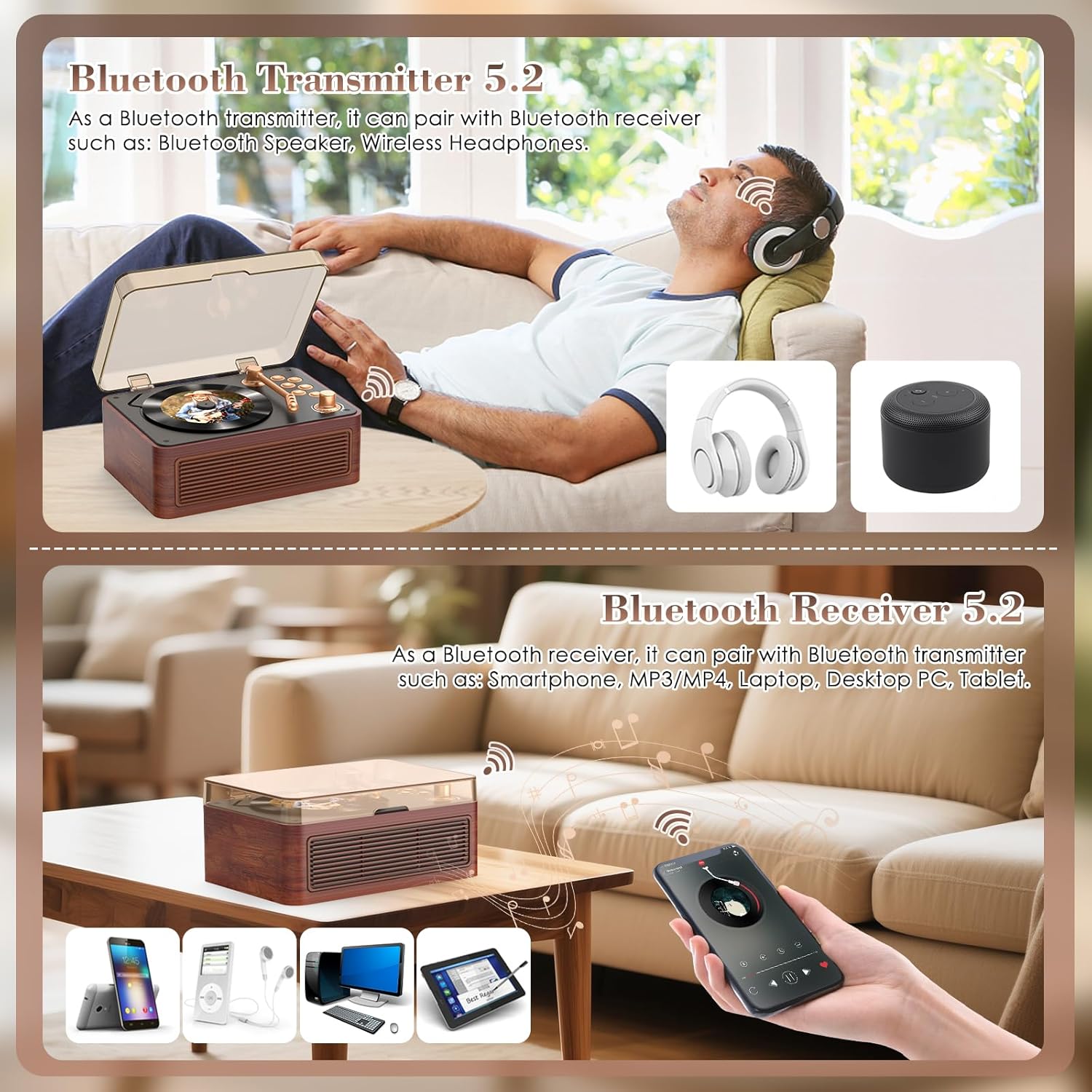 Gueray Lettore CD Bluetooth Portatile Vintage - immagine 3