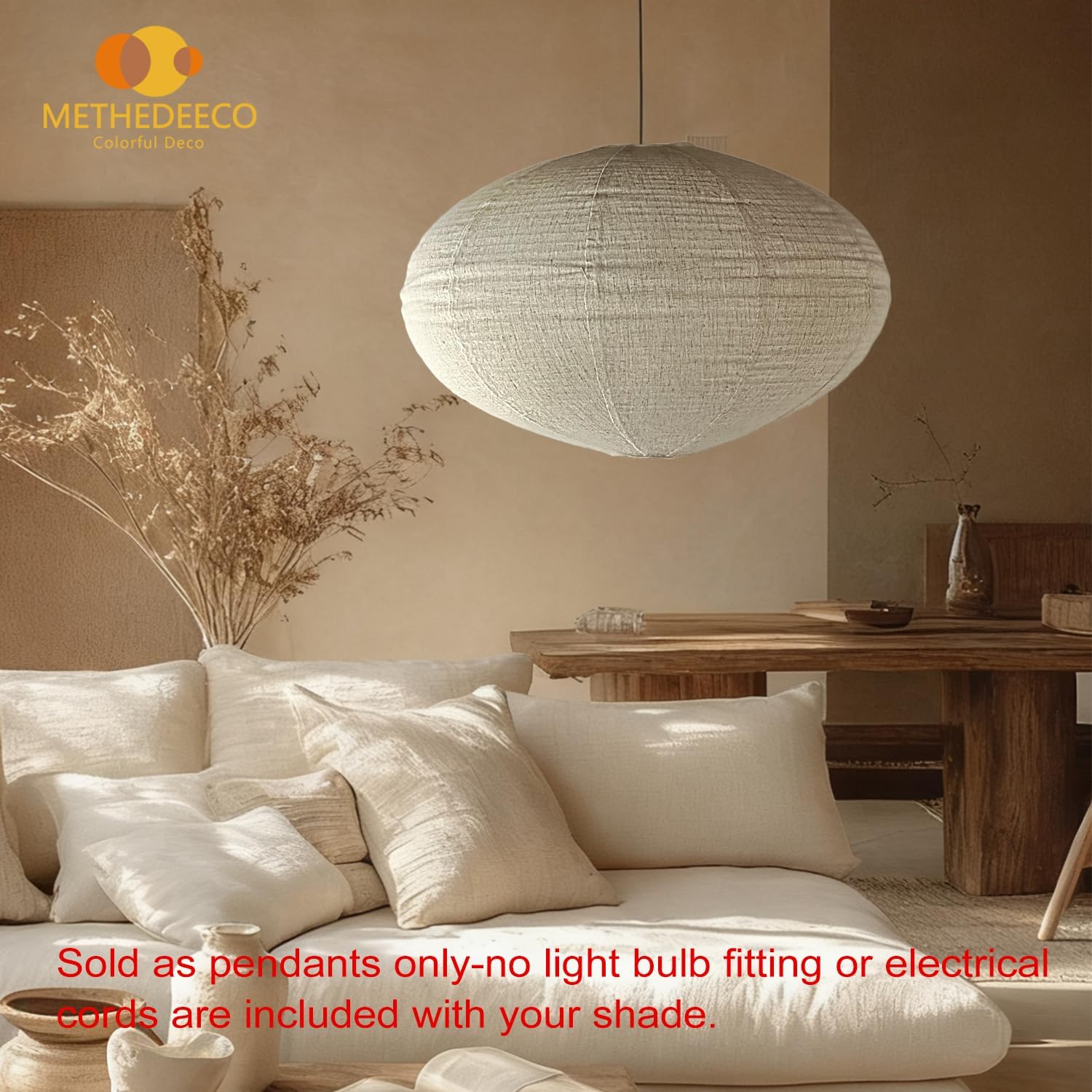 Paralume Ovale in Lino da 50cm Fatto a Mano - immagine 2