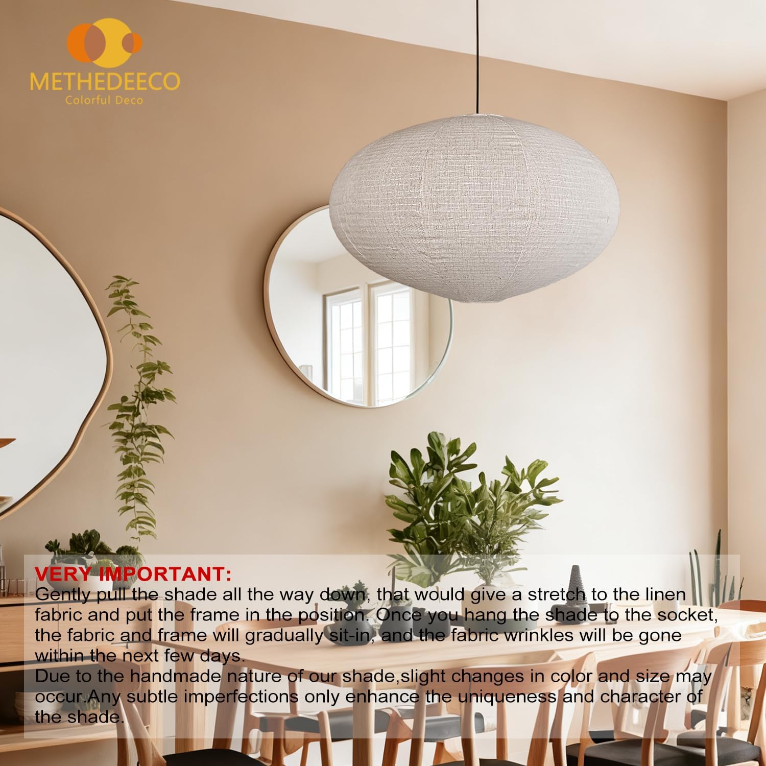 Paralume Ovale in Lino da 50cm Fatto a Mano - immagine 3