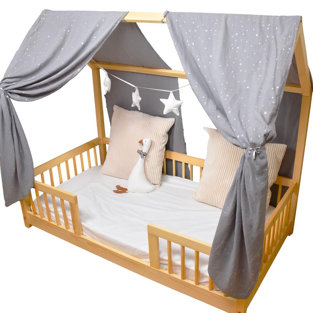 Yellownest Tenda per Letto Montessori (2 Pezzi) Mussola di Cotone