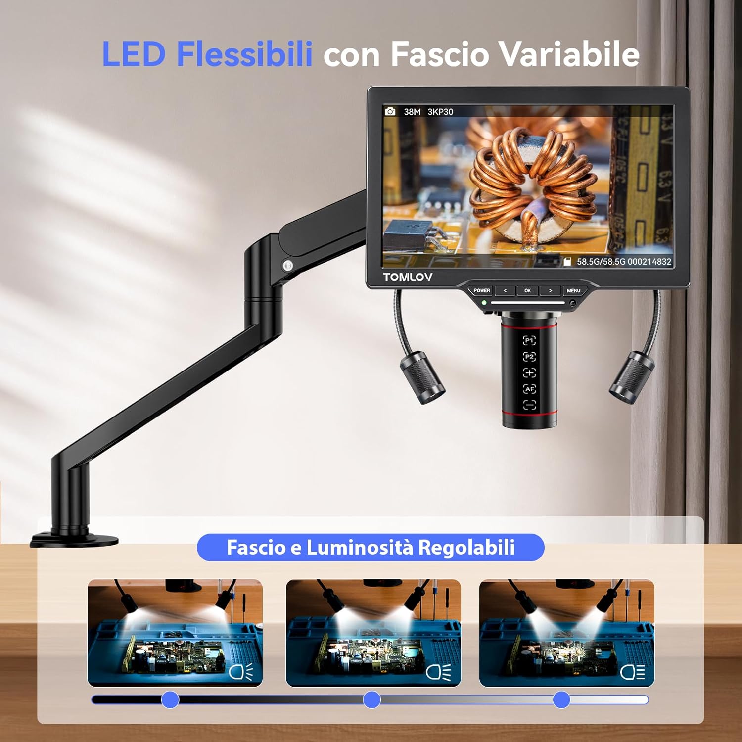 Tomlov TM3K-AF Flex - Microscopio Digitale Autofocus 7" - immagine 6