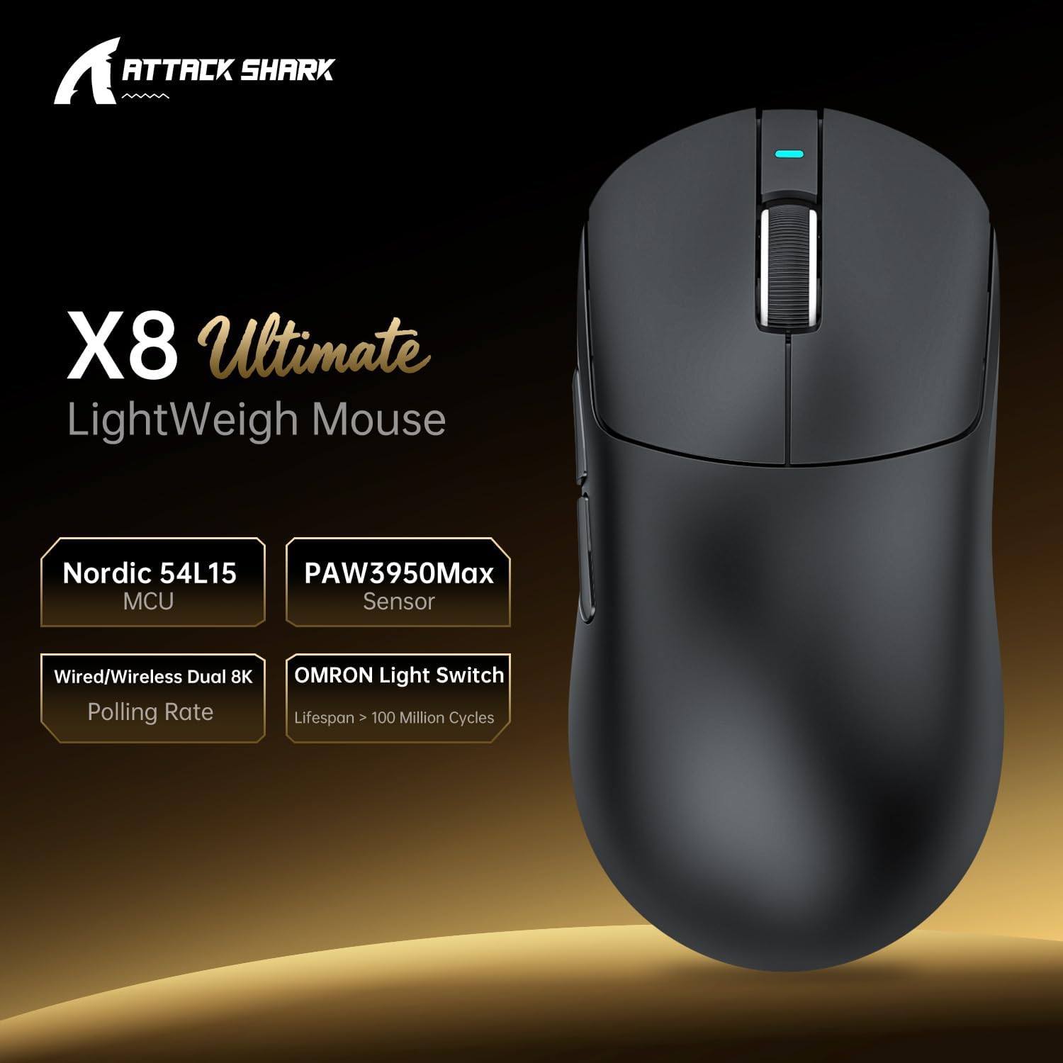 Attack Shark X8 Ultimate Mouse Gaming 65g 42000 DPI, Nero - immagine 2