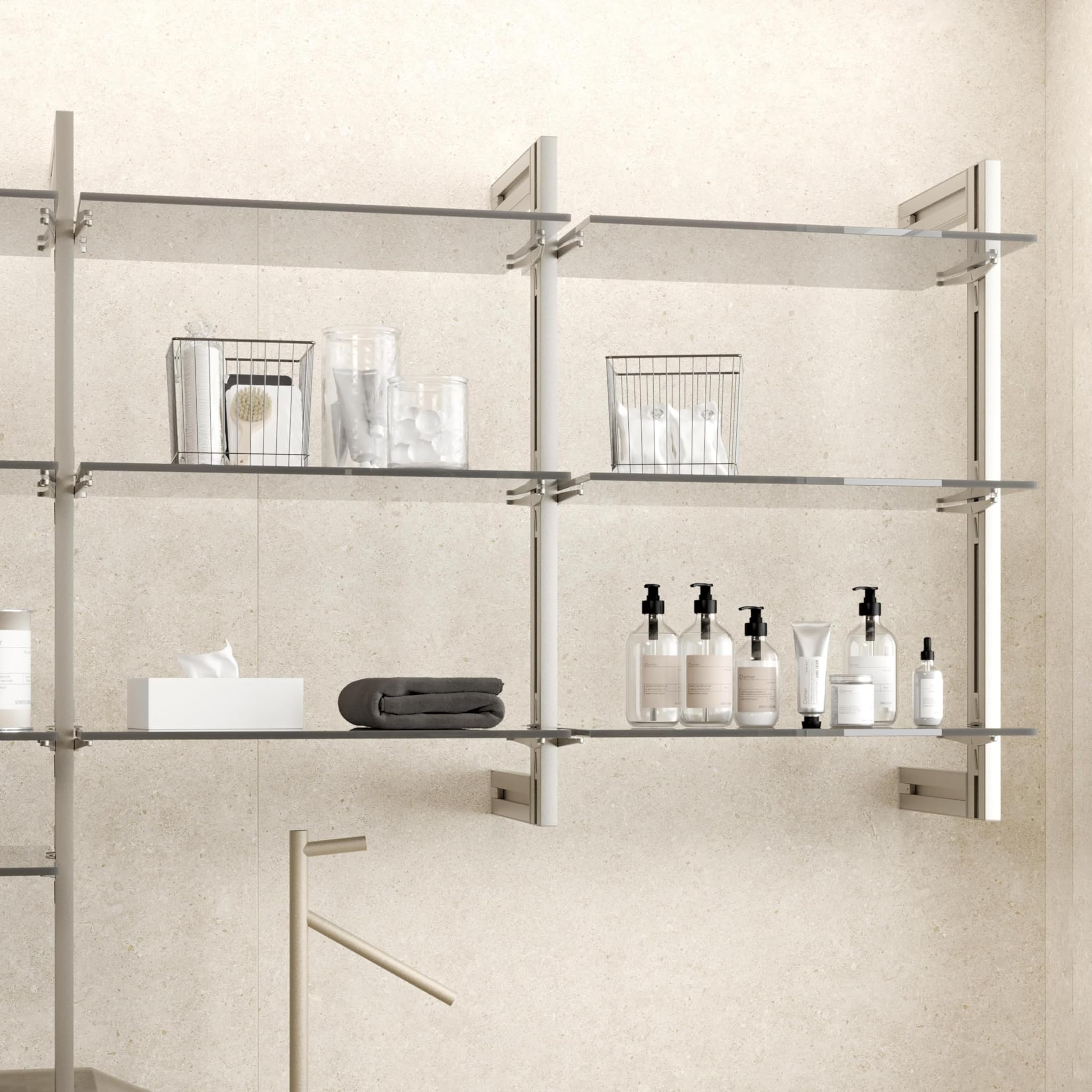 Emuca - Kit struttura modulare Zero con raccordi per il montaggio a parete, Color pietra, Alluminio e Zama, 1 kit