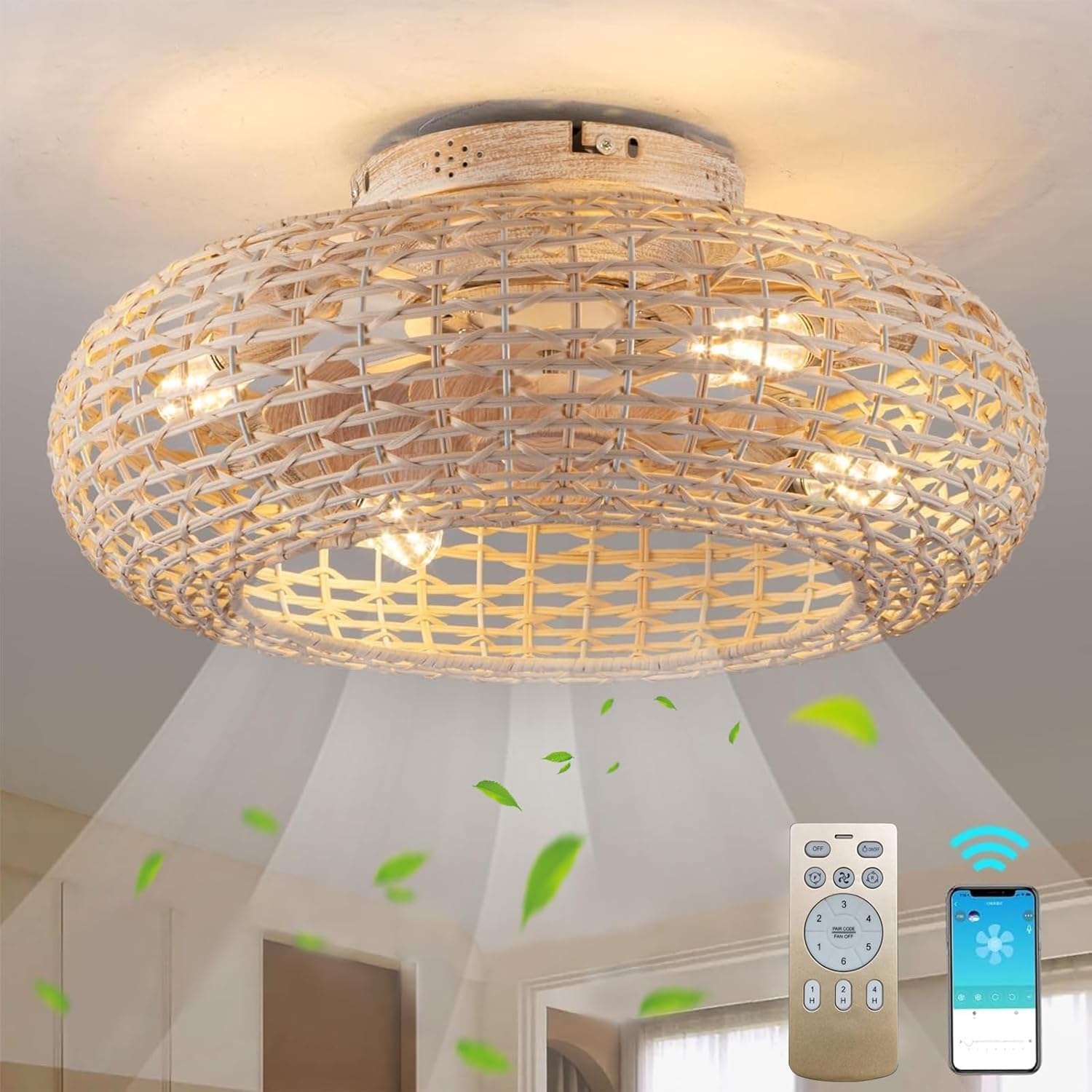 Ventilatore da Soffitto con Illuminazione Rattan E27 - immagine 1