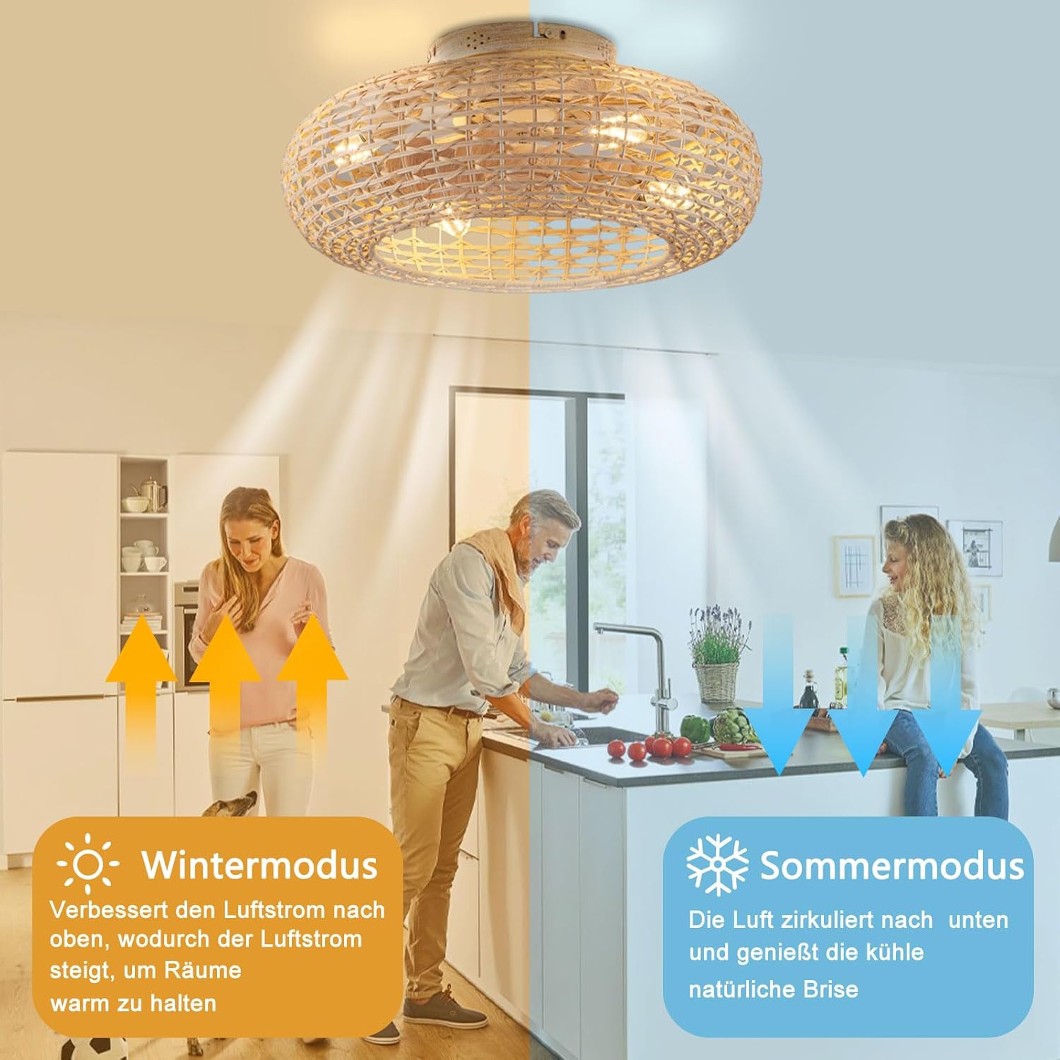 Ventilatore da Soffitto con Illuminazione Rattan E27 - immagine 3