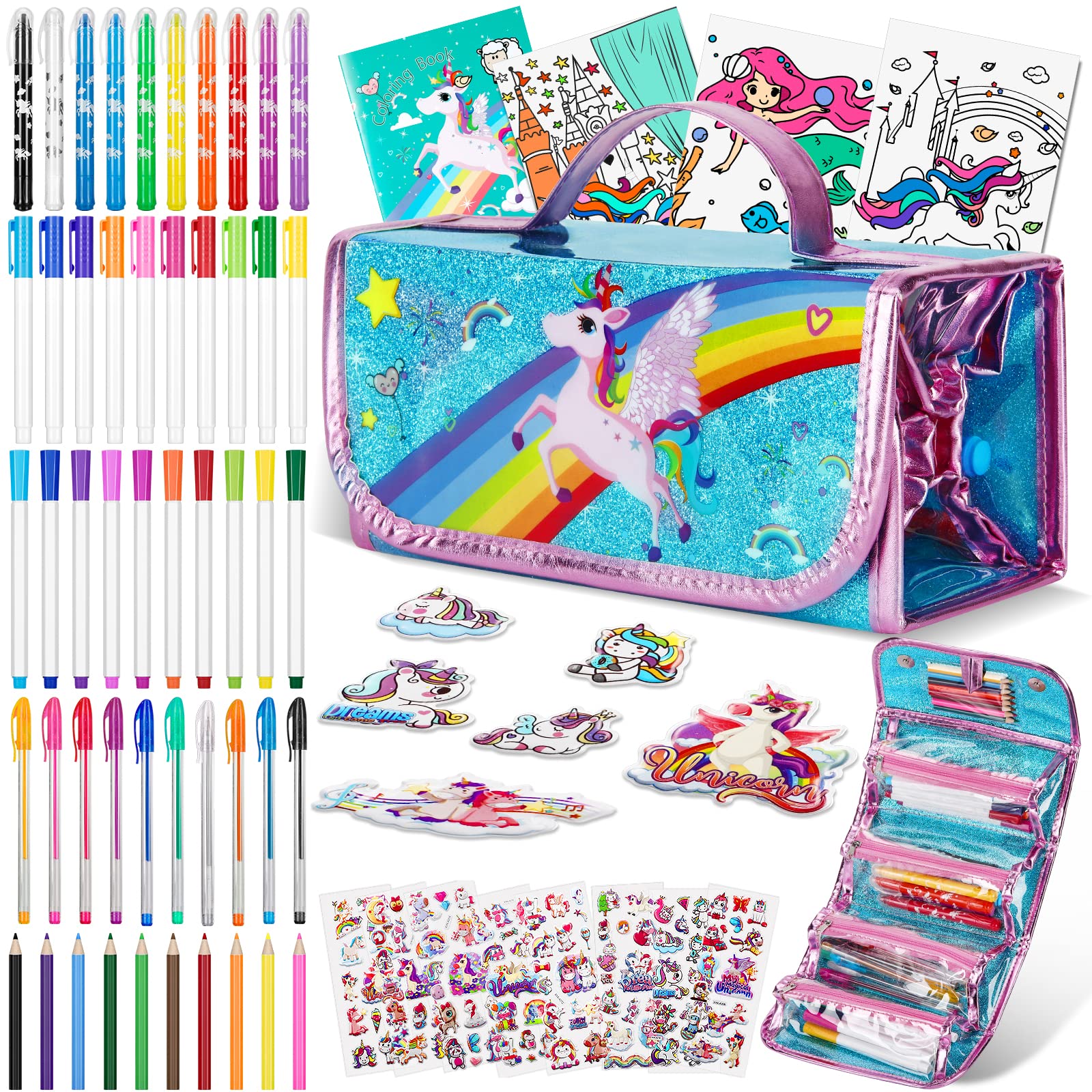 Auney Set Cancelleria Unicorno per Bambina, Blu