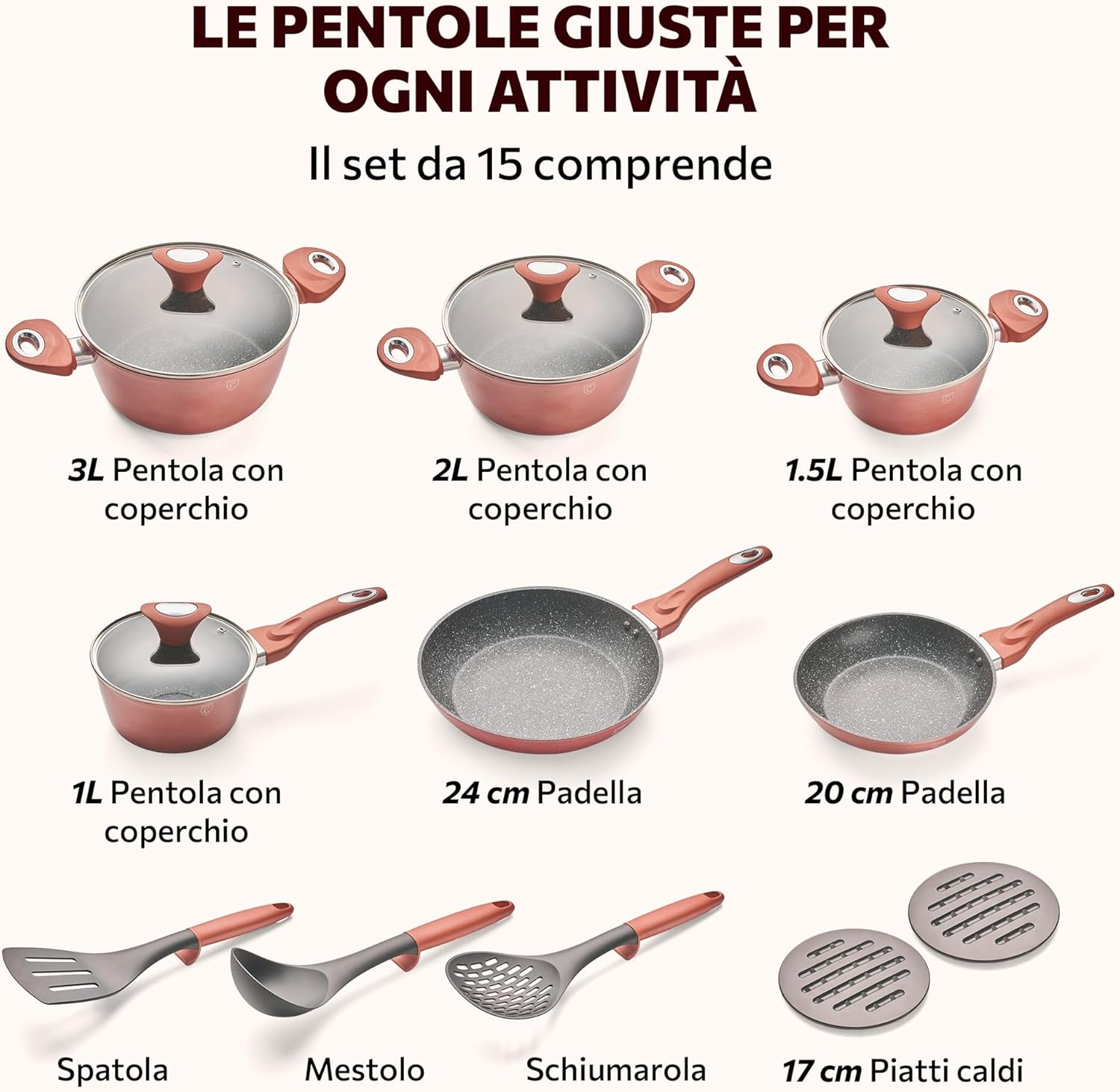 Batteria Pentole e Padelle Antiaderente 15 Pezzi - immagine 2