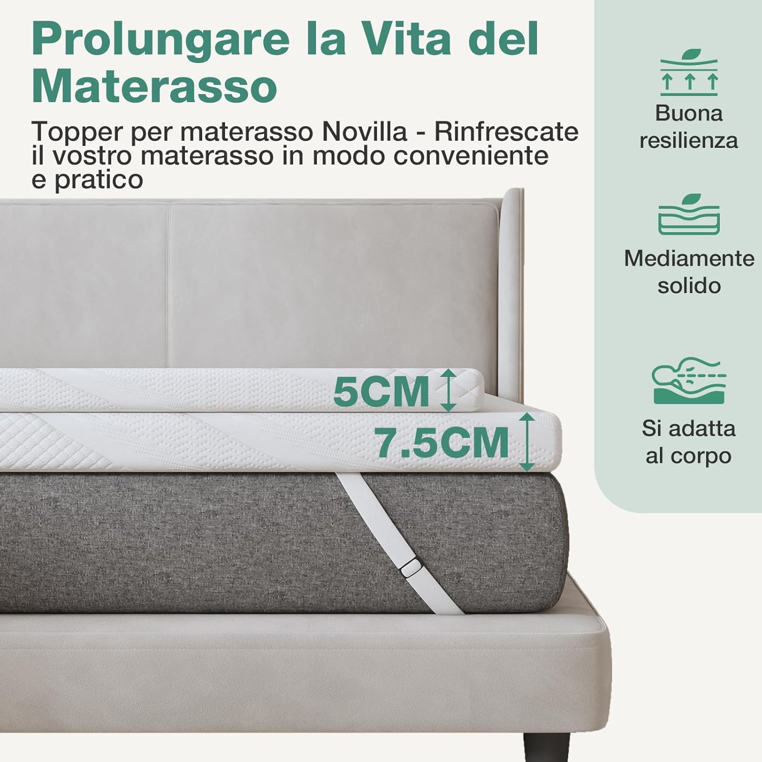 Novilla Topper Memory Foam e Bambù 7.5cm, 90x200 - immagine 9