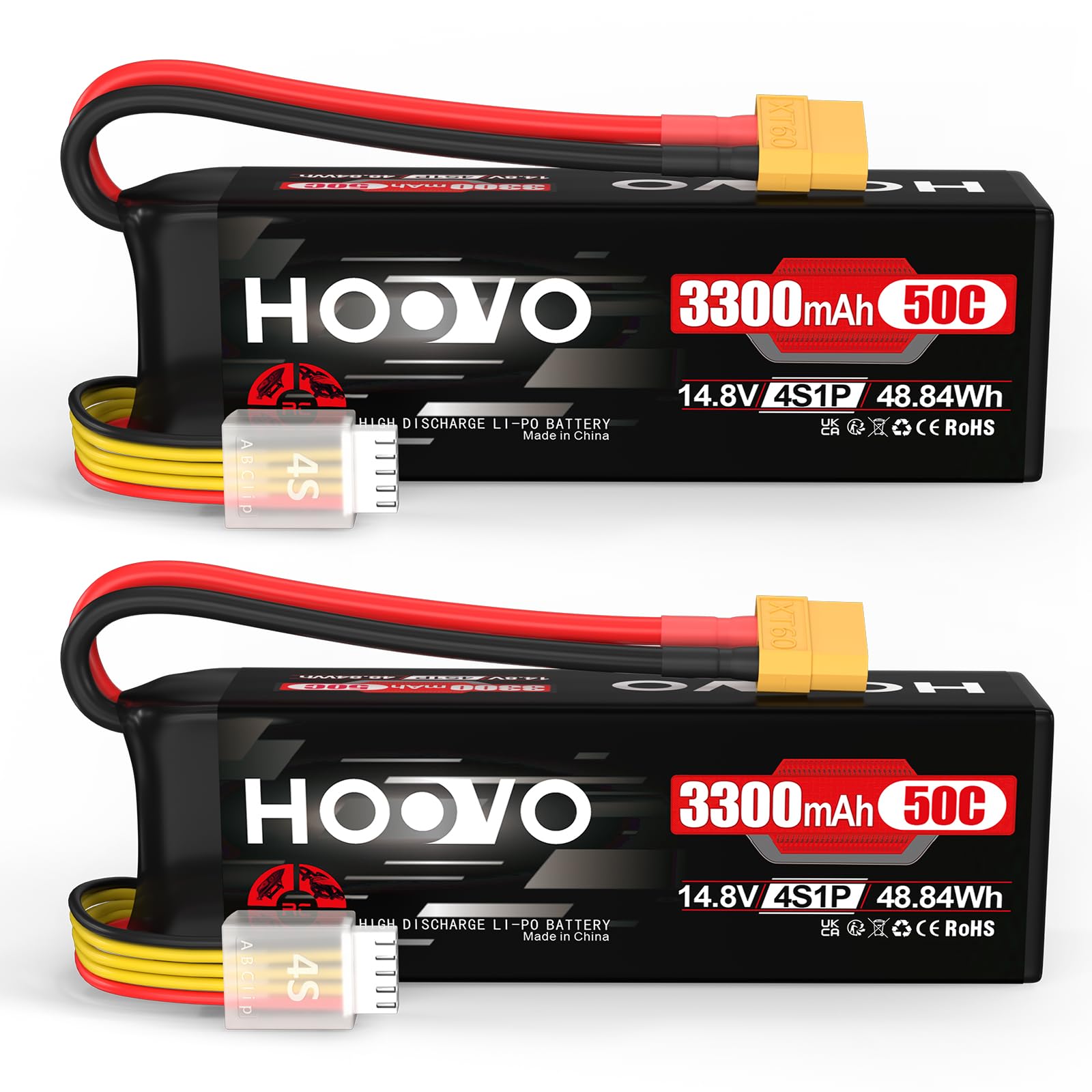 Hoovo 4S Lipo Batteria 14.8V 3300mAh 50C XT60 (2 Pezzi)
