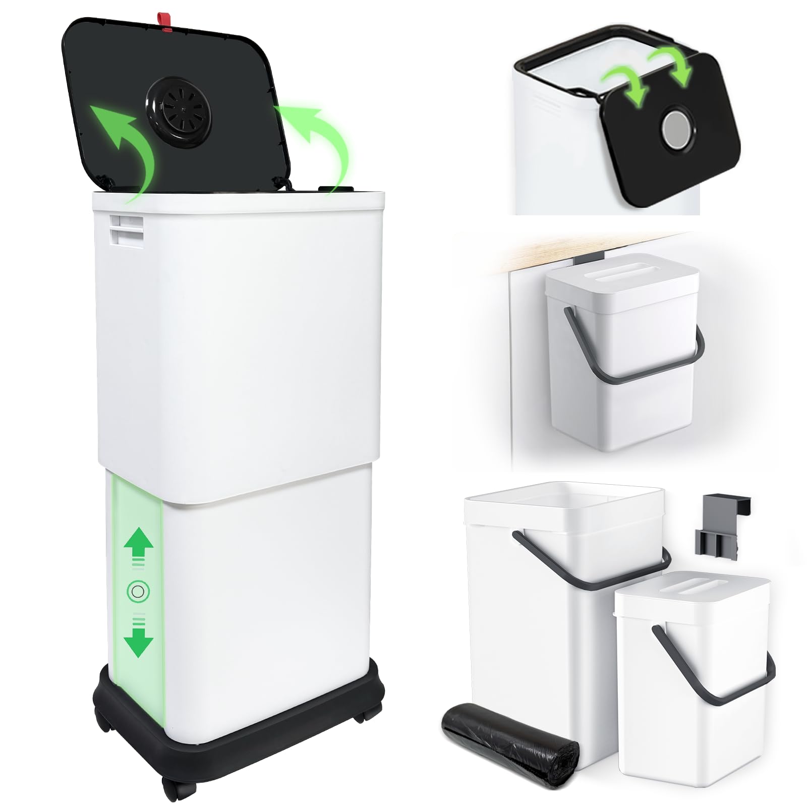 Gintan Pattumiera da Cucina Inodore 25-45L con Ruote