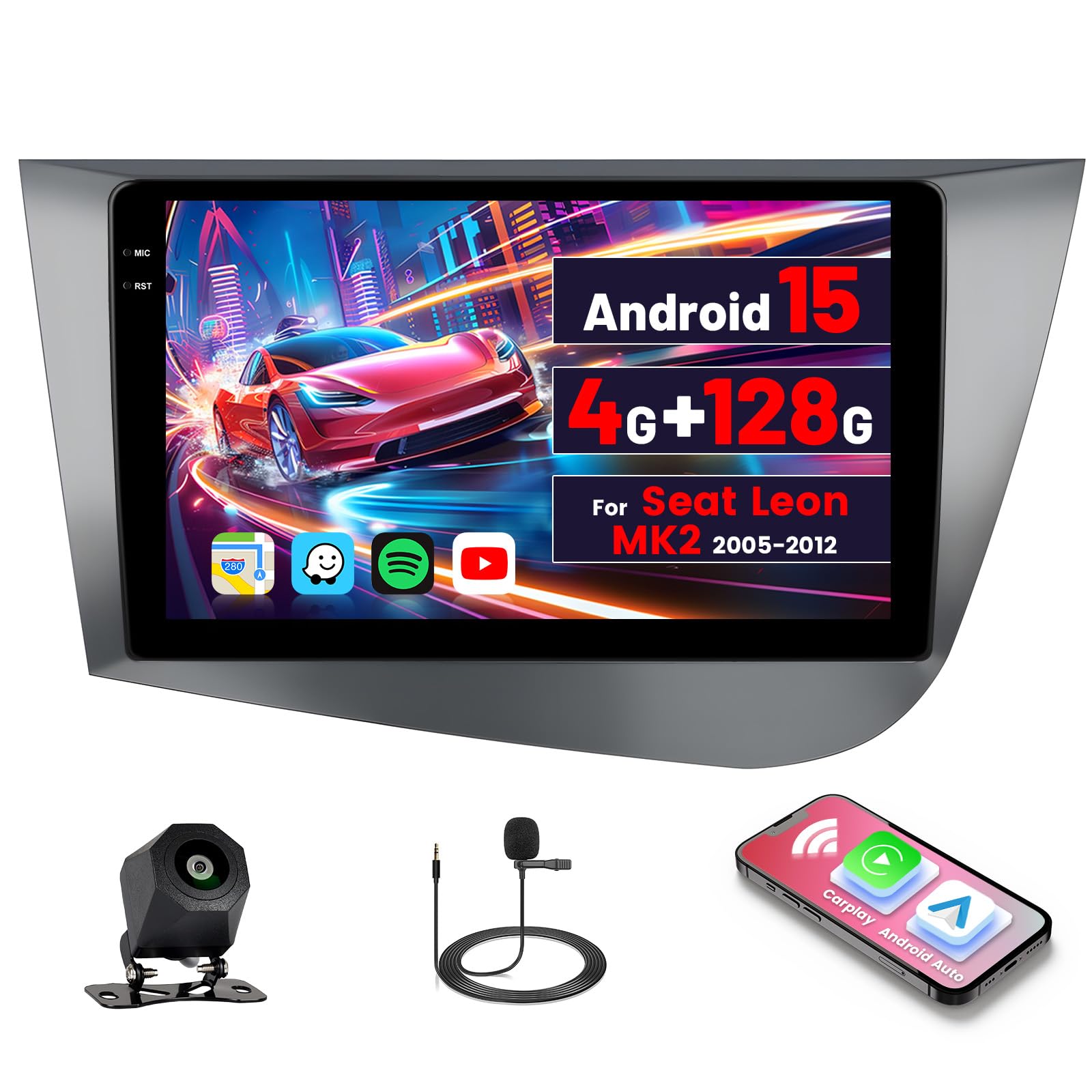 Inefala Autoradio Android 15 per Seat Leon MK2 (2005-2012)