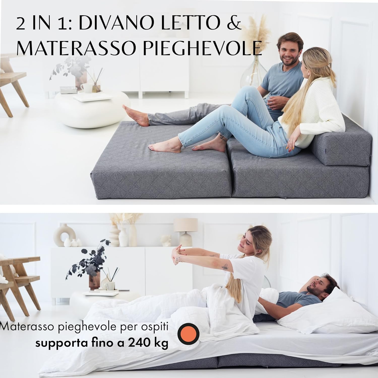 Divano Letto Pieghevole Doppio 140cm con Materasso 20cm - immagine 3