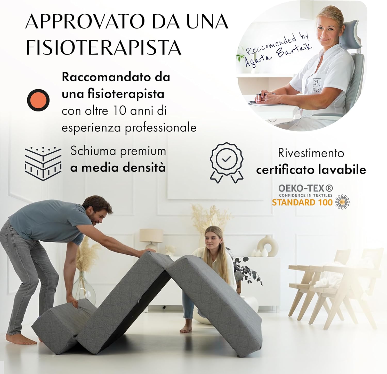 Divano Letto Pieghevole Doppio 140cm con Materasso 20cm - immagine 4