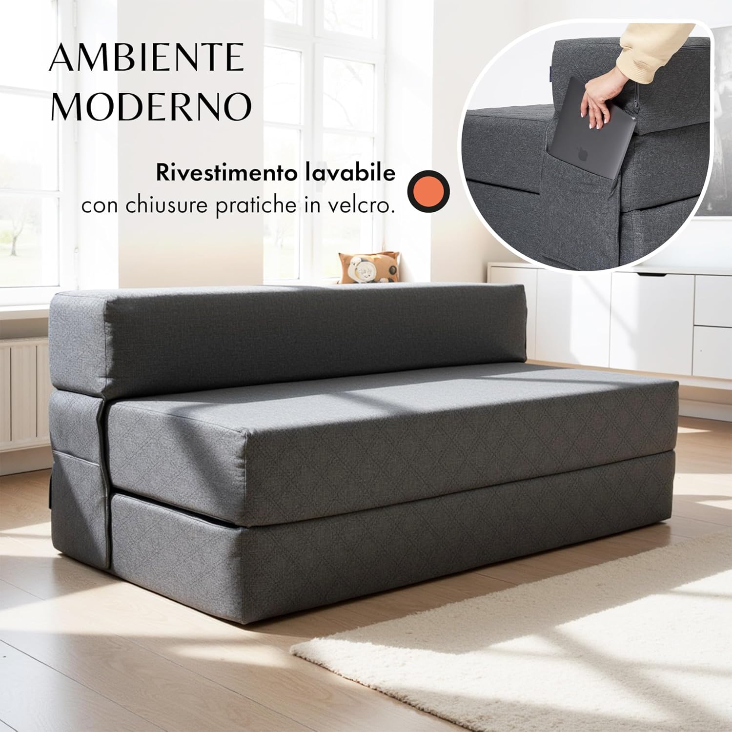 Divano Letto Pieghevole Doppio 140cm con Materasso 20cm - immagine 5