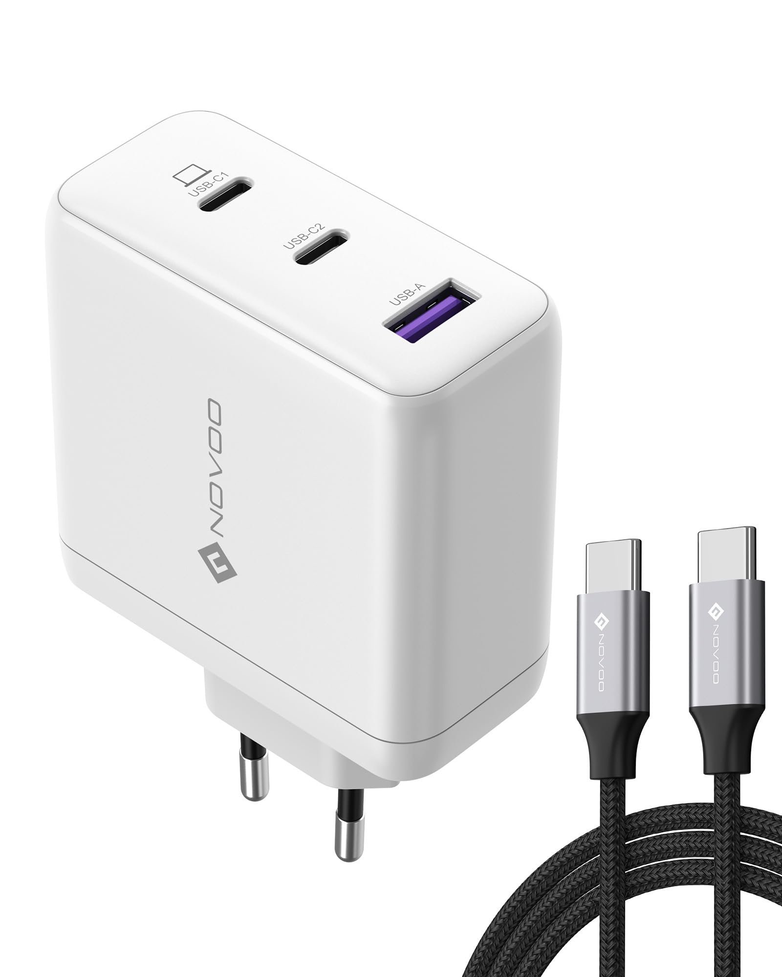 NOVOO Caricabatterie USB-C 120W GaN III 3 Porte, White