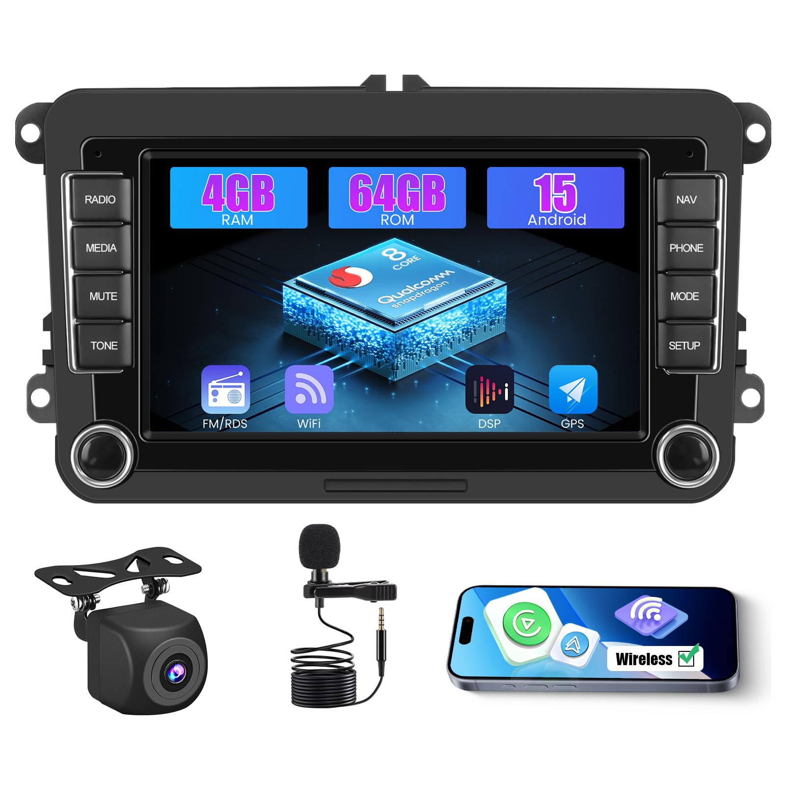 Autoradio Android 15 Qualcomm 8 Core 4+64G per VW Golf