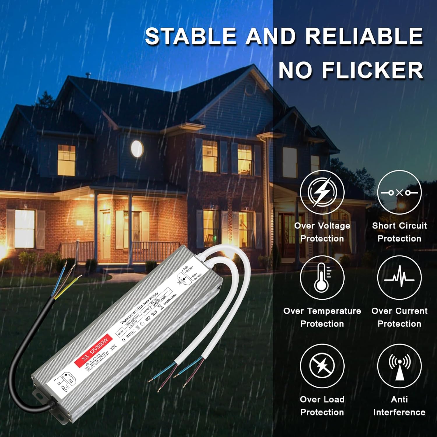 Trasformatore LED 12V 500W IP67 Senza Sfarfallio - immagine 3