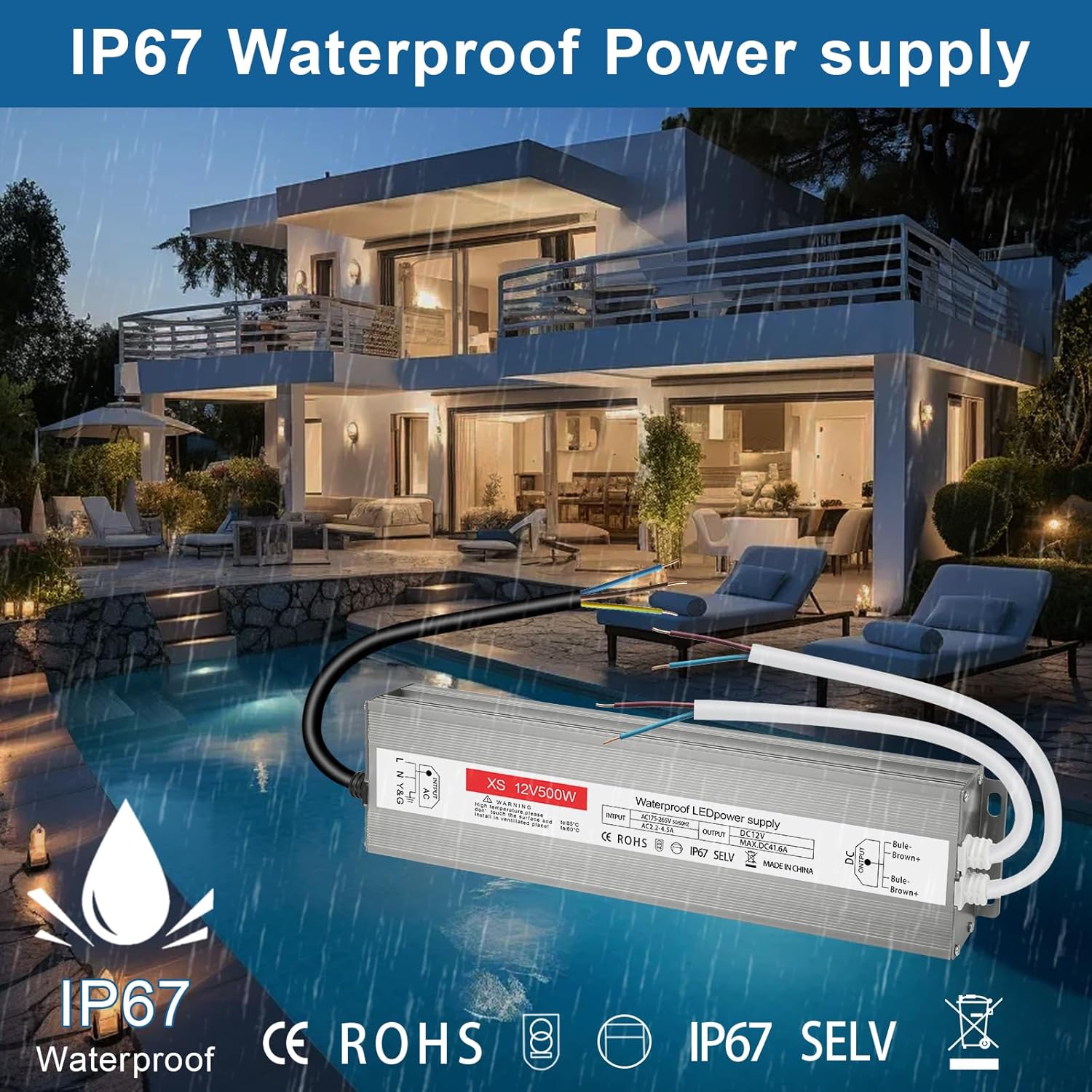 Trasformatore LED 12V 500W IP67 Senza Sfarfallio - immagine 4