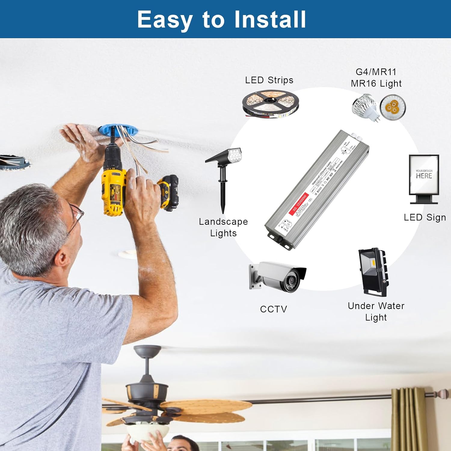 Trasformatore LED 12V 500W IP67 Senza Sfarfallio - immagine 5