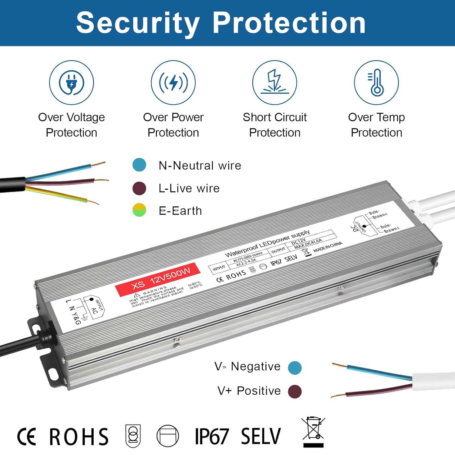 Trasformatore LED 12V 500W IP67 Senza Sfarfallio - immagine 7