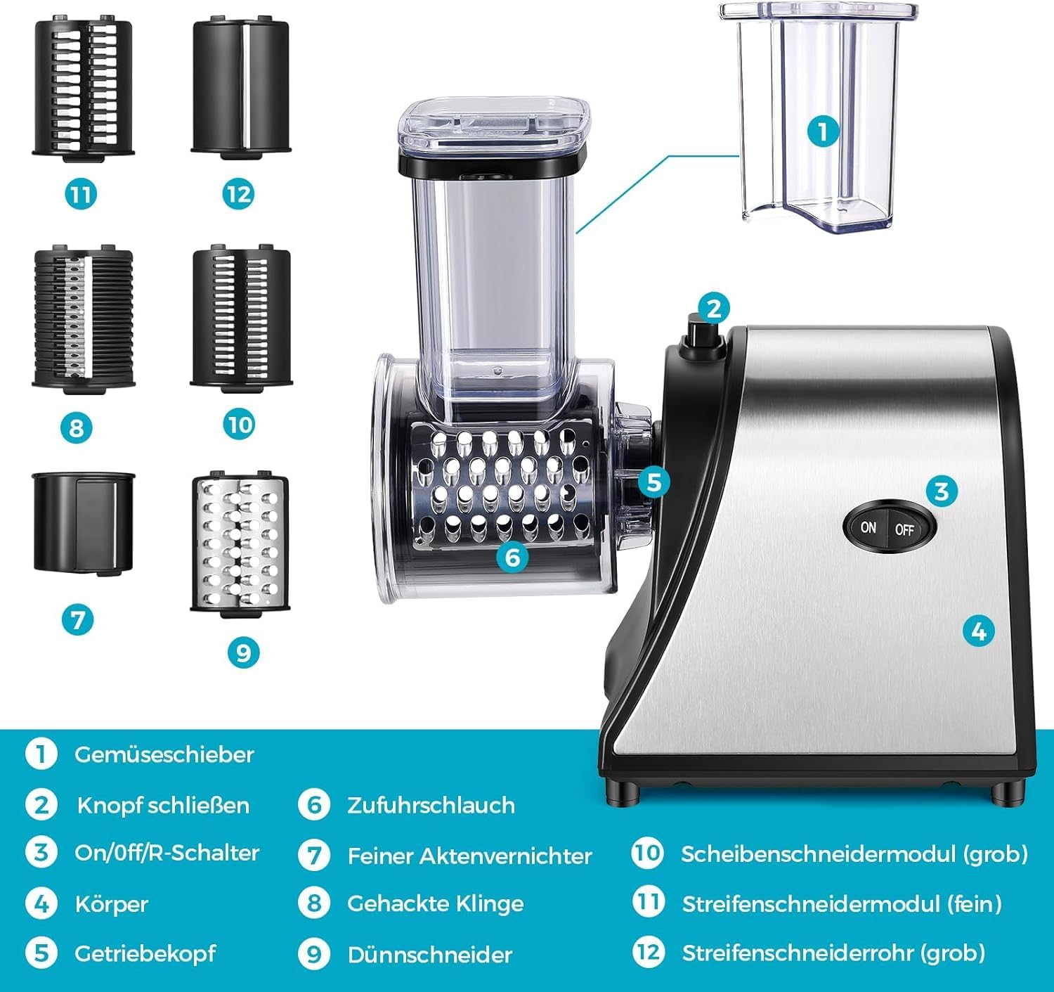 Nictemaw Tagliaverdure Elettrico 250W 5 in 1 - immagine 3