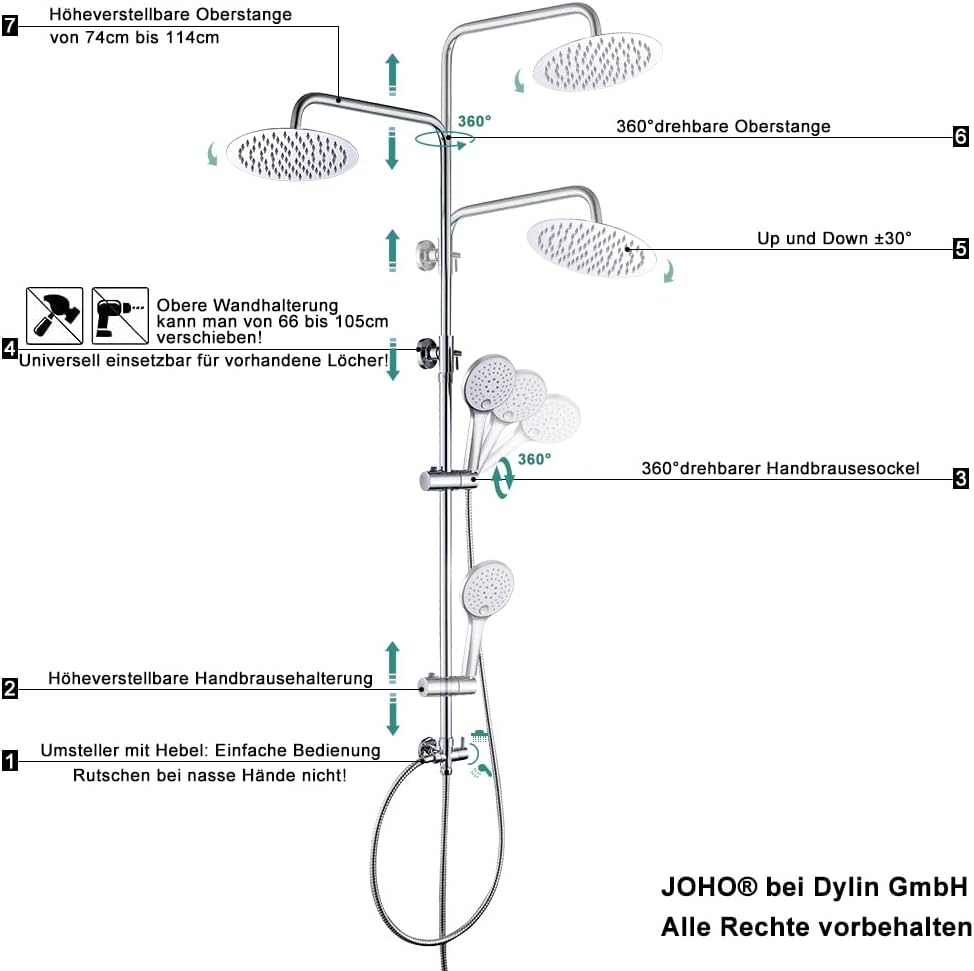 Joho Colonna Doccia Idromassaggio Acciaio INOX Cromo - immagine 4