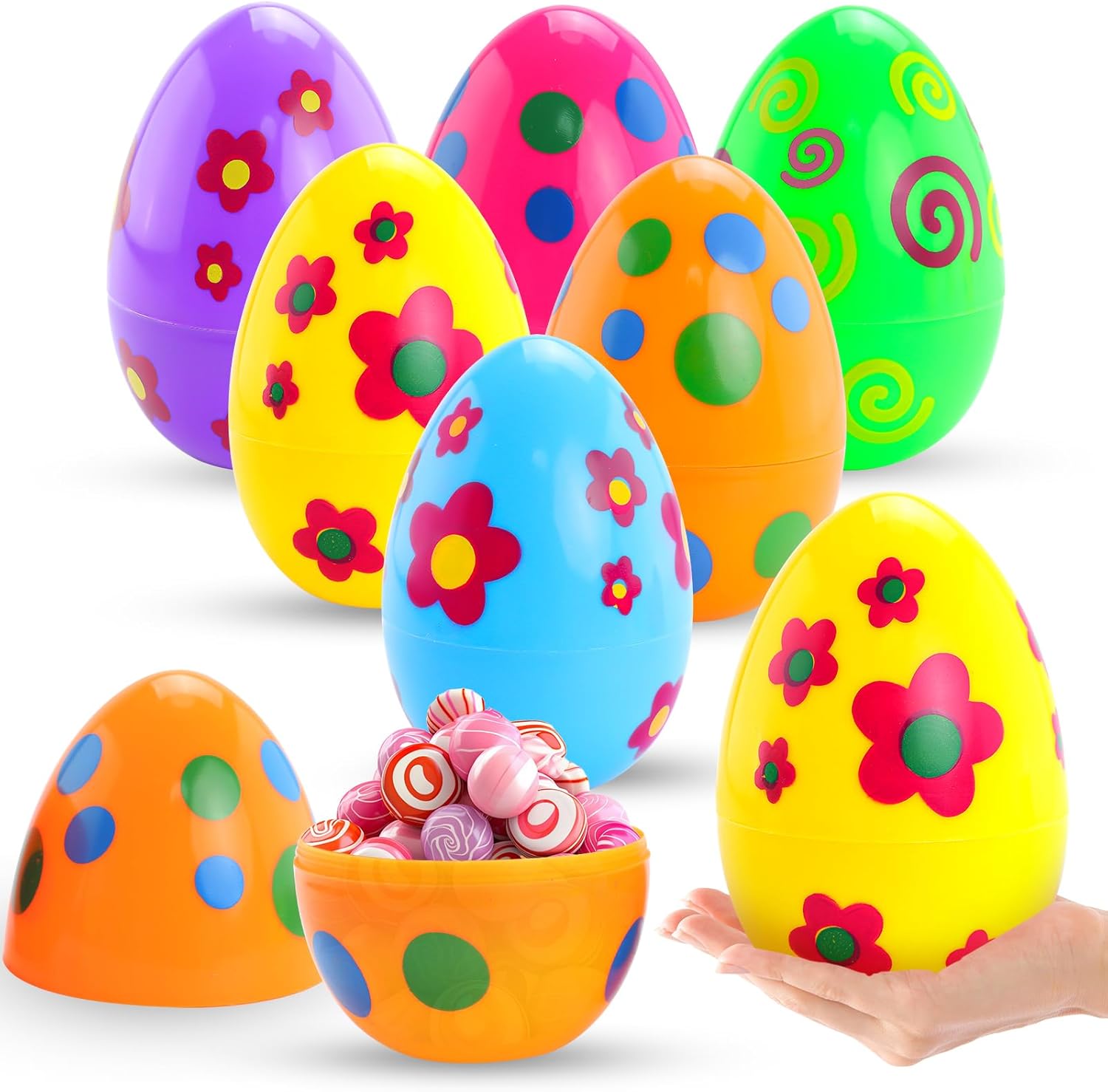6 Uova di Pasqua Colorate Stampate in Plastica 15 cm - immagine 1