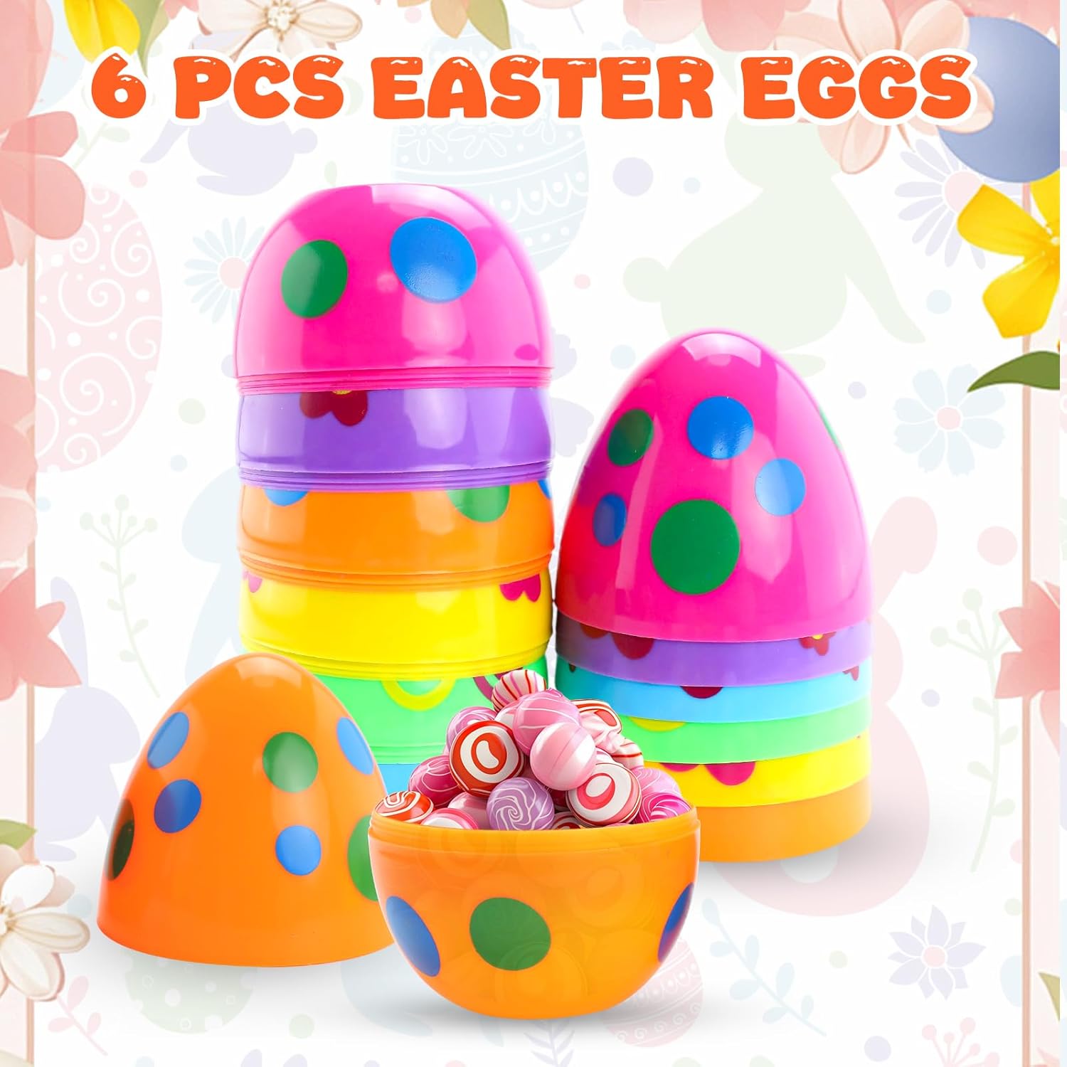 6 Uova di Pasqua Colorate Stampate in Plastica 15 cm - immagine 2