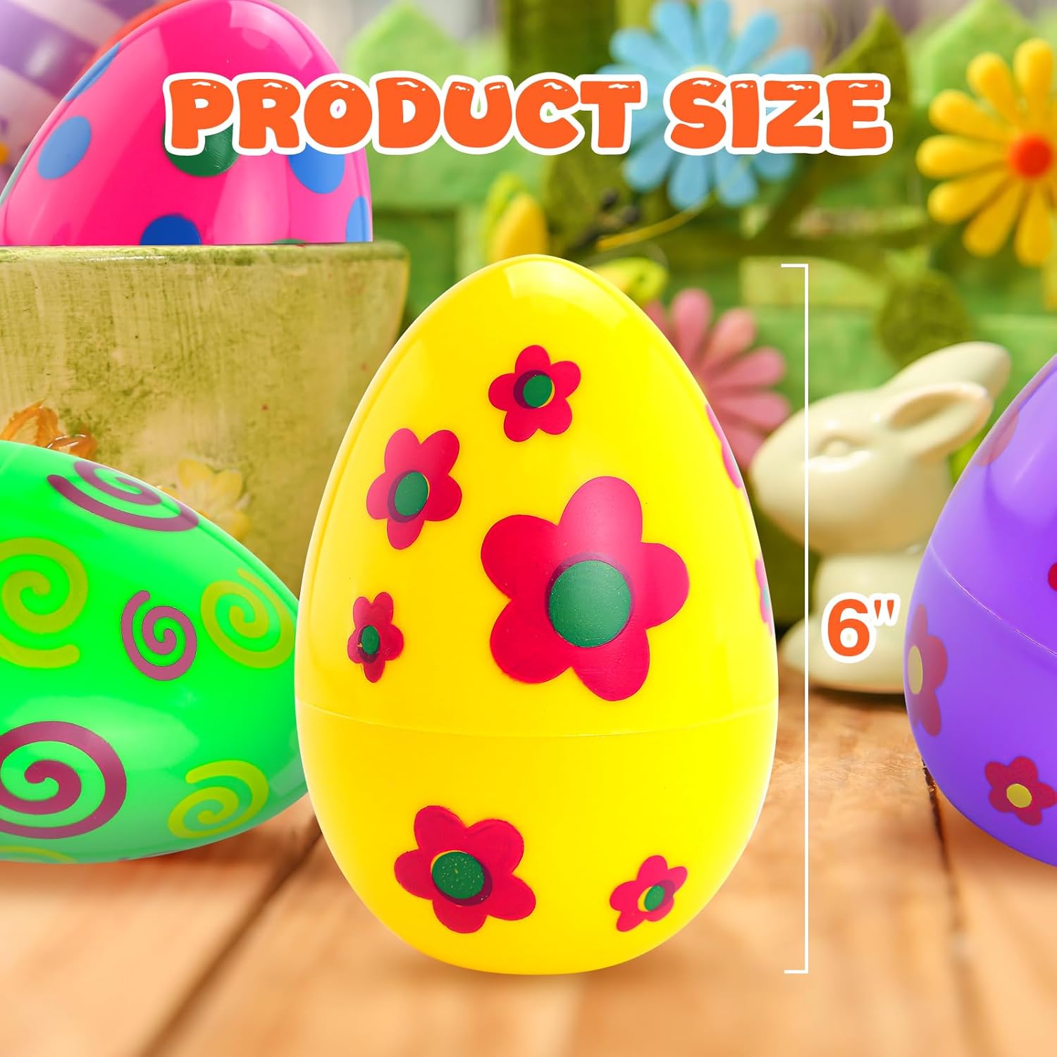 6 Uova di Pasqua Colorate Stampate in Plastica 15 cm - immagine 3