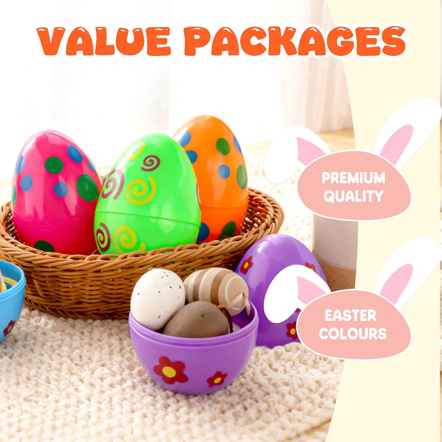 6 Uova di Pasqua Colorate Stampate in Plastica 15 cm - immagine 4