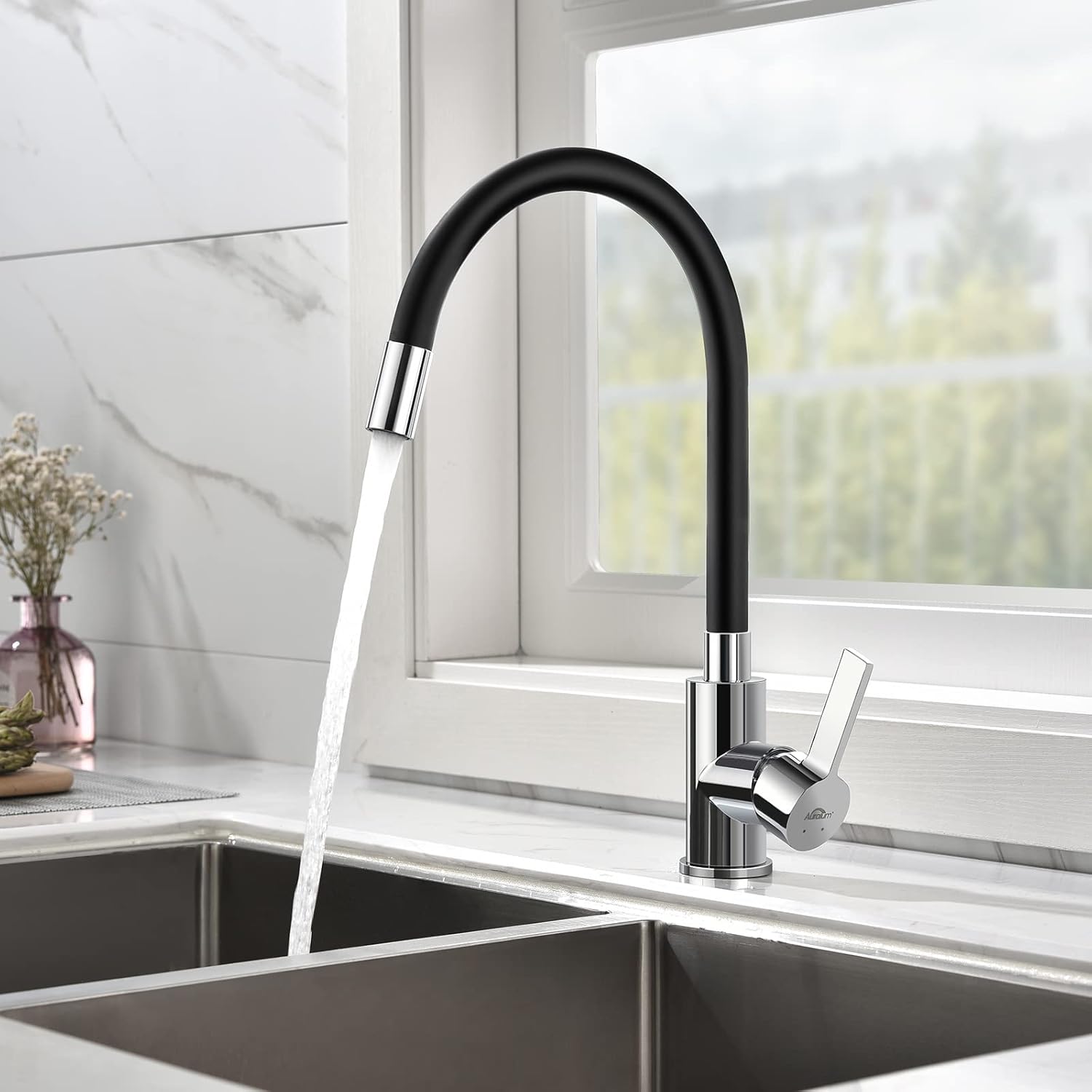 Auralum Rubinetto Cucina Flessibile, Cromo e Nero - immagine 2