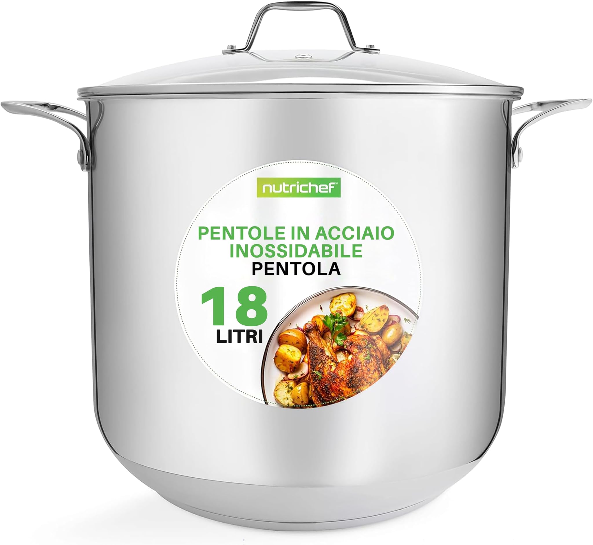 Nutrichef Pentola Acciaio Inox 18 Litri, Grado 18/8