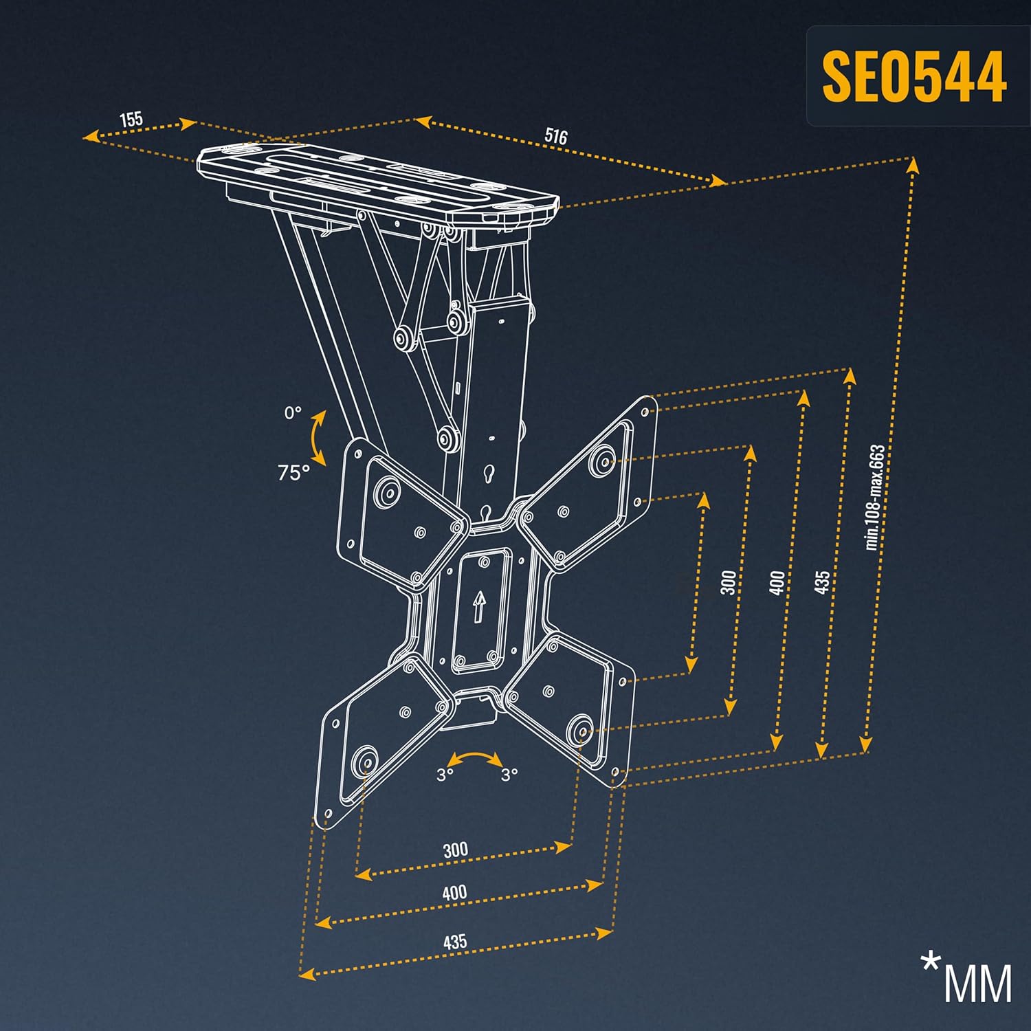 Ricoo SE0544 - Supporto Soffitto TV Elettrico Pieghevole 23-55" - immagine 8
