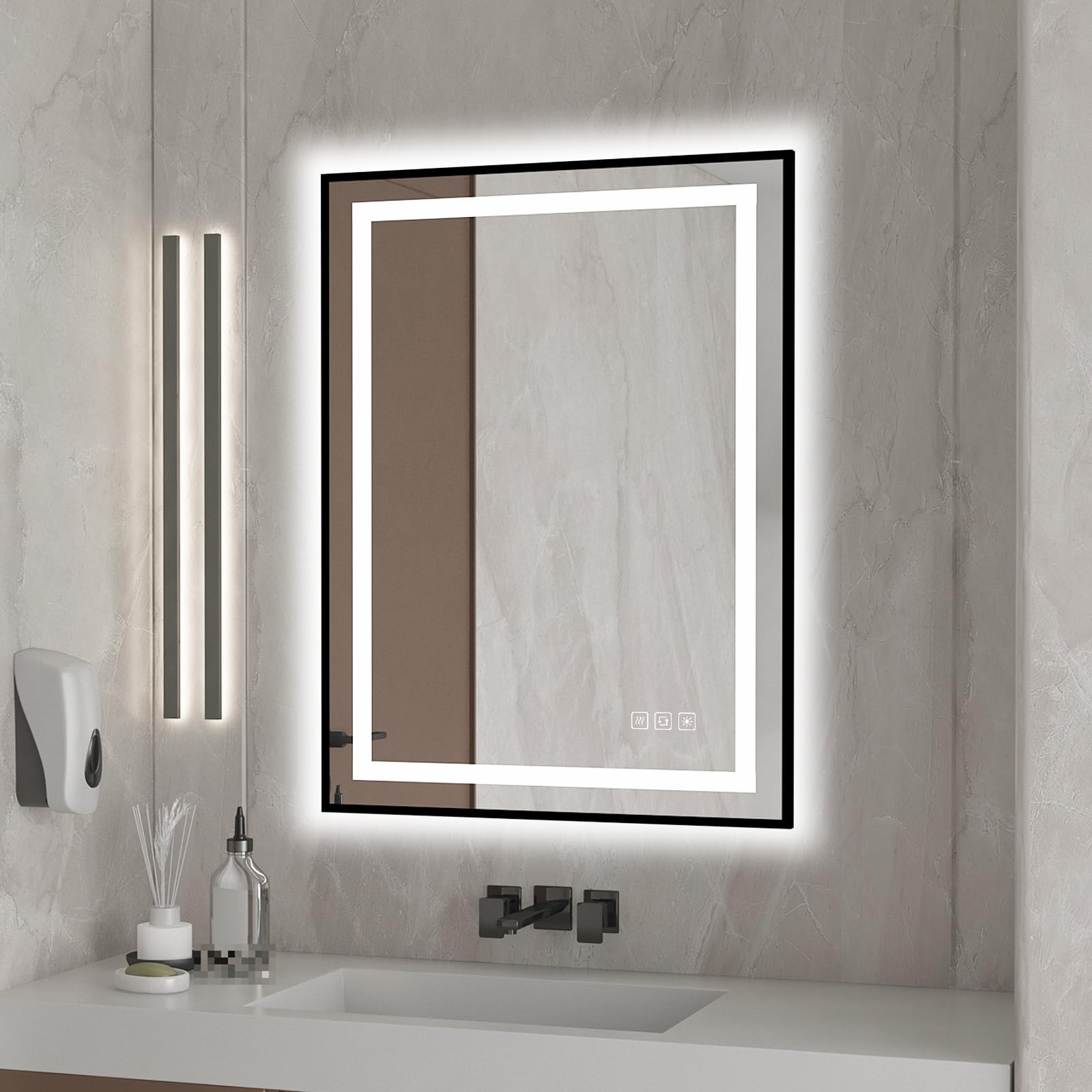 Furduzz Specchio da Bagno a LED 450x600mm, Nero
